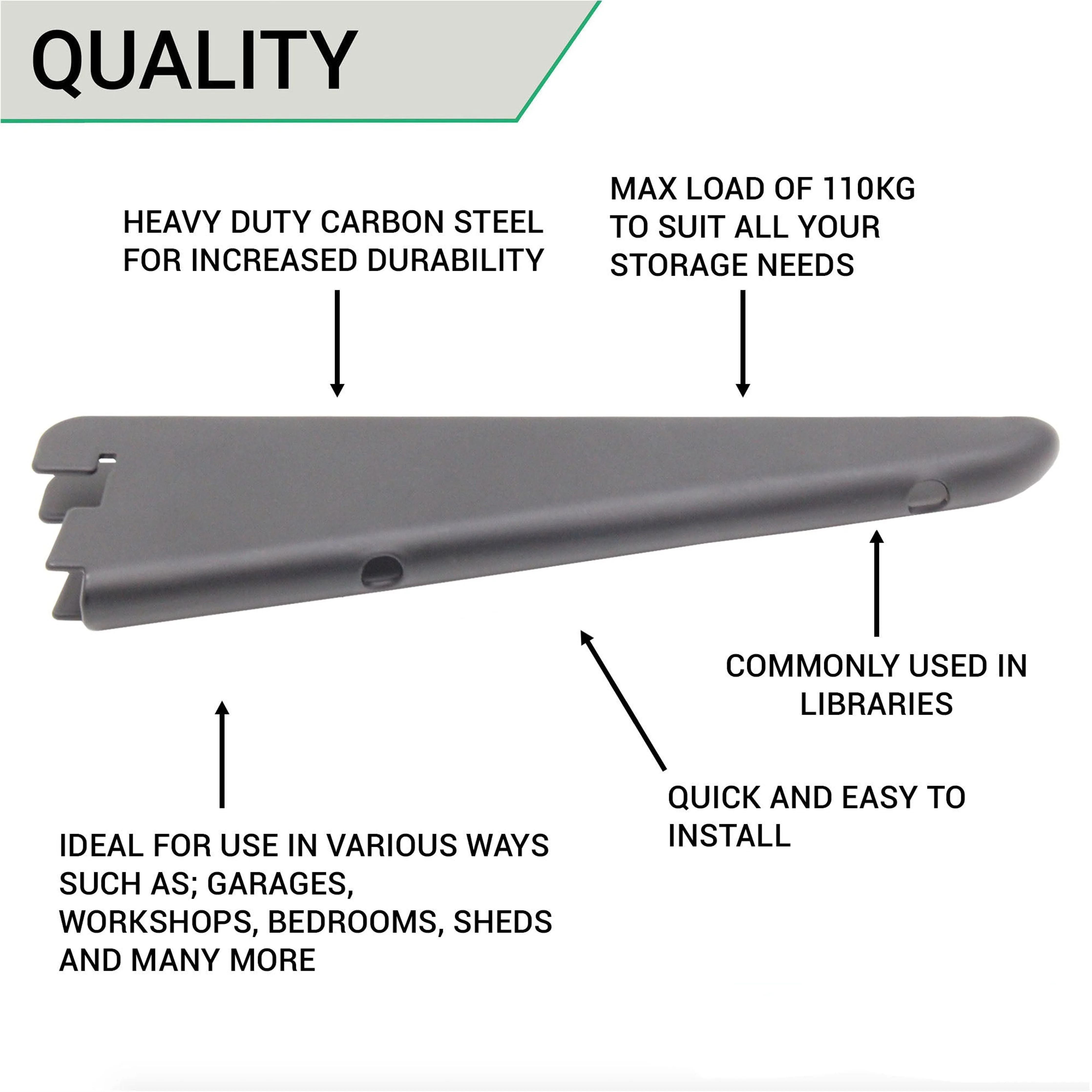 Twin Slot Shelving - Bracket - Black - 170mm - Image 6