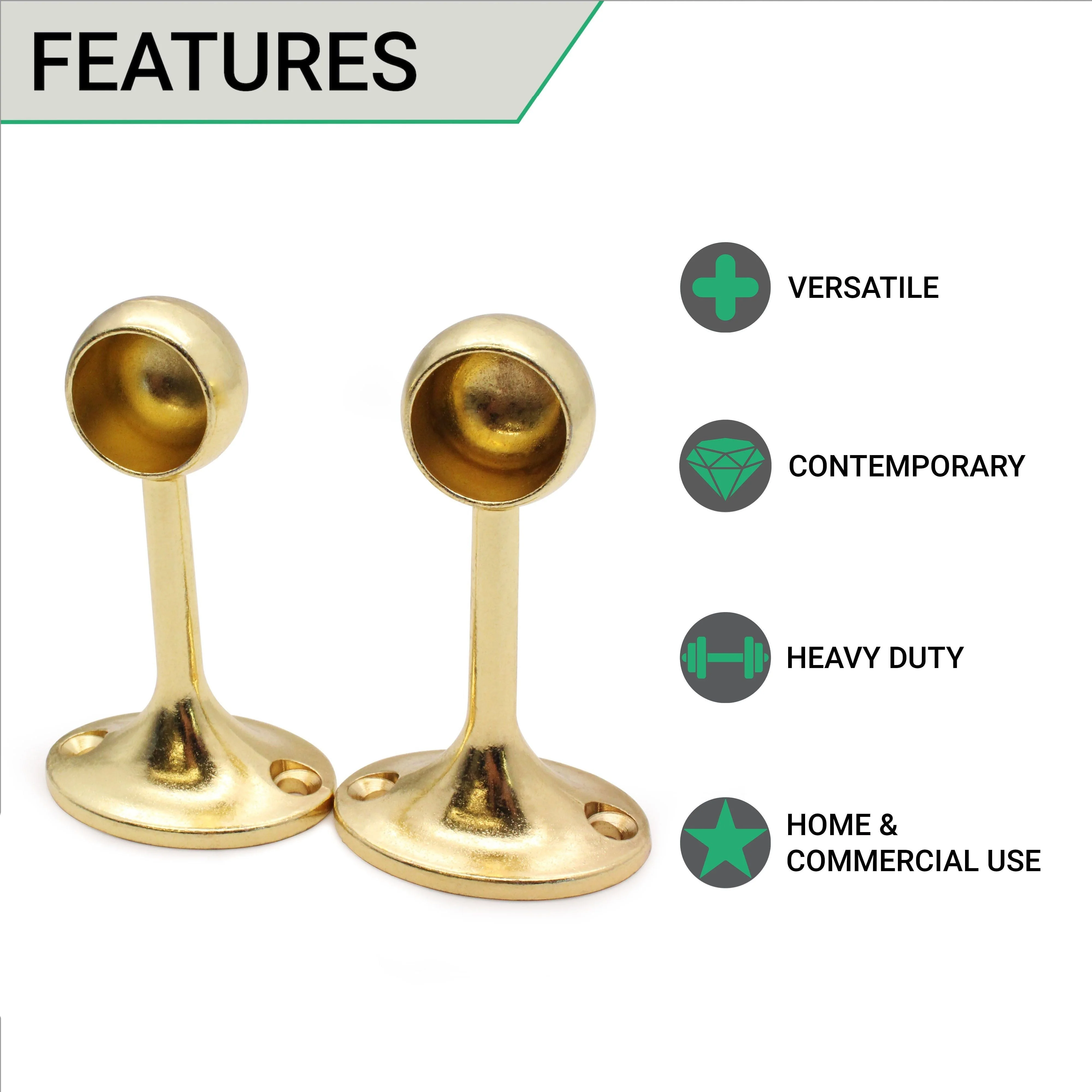 Wardrobe Clothes Rail Drop End Bracket - 19mm - Brass Plated - Image 2