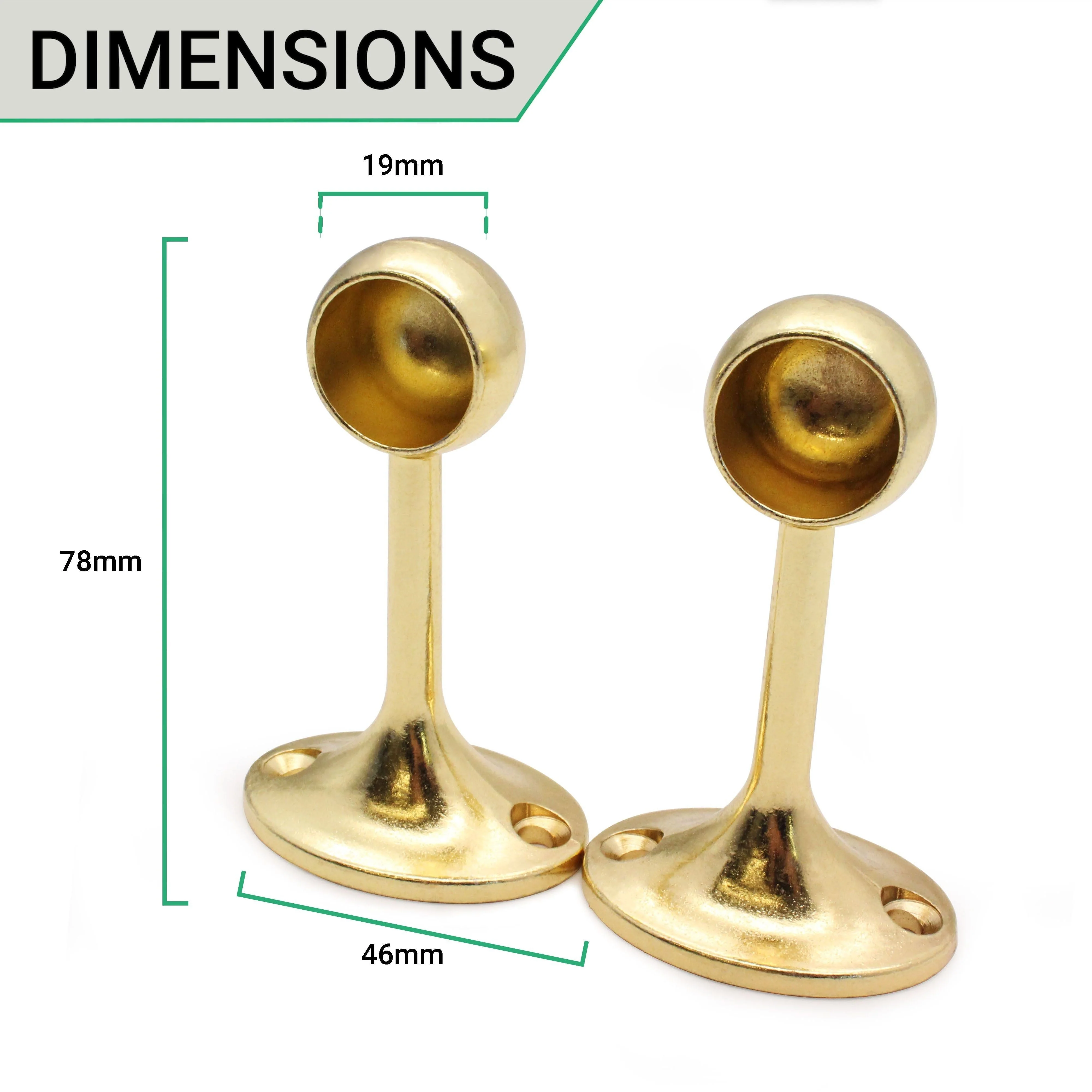 Wardrobe Clothes Rail Drop End Bracket - 19mm - Brass Plated - Image 3
