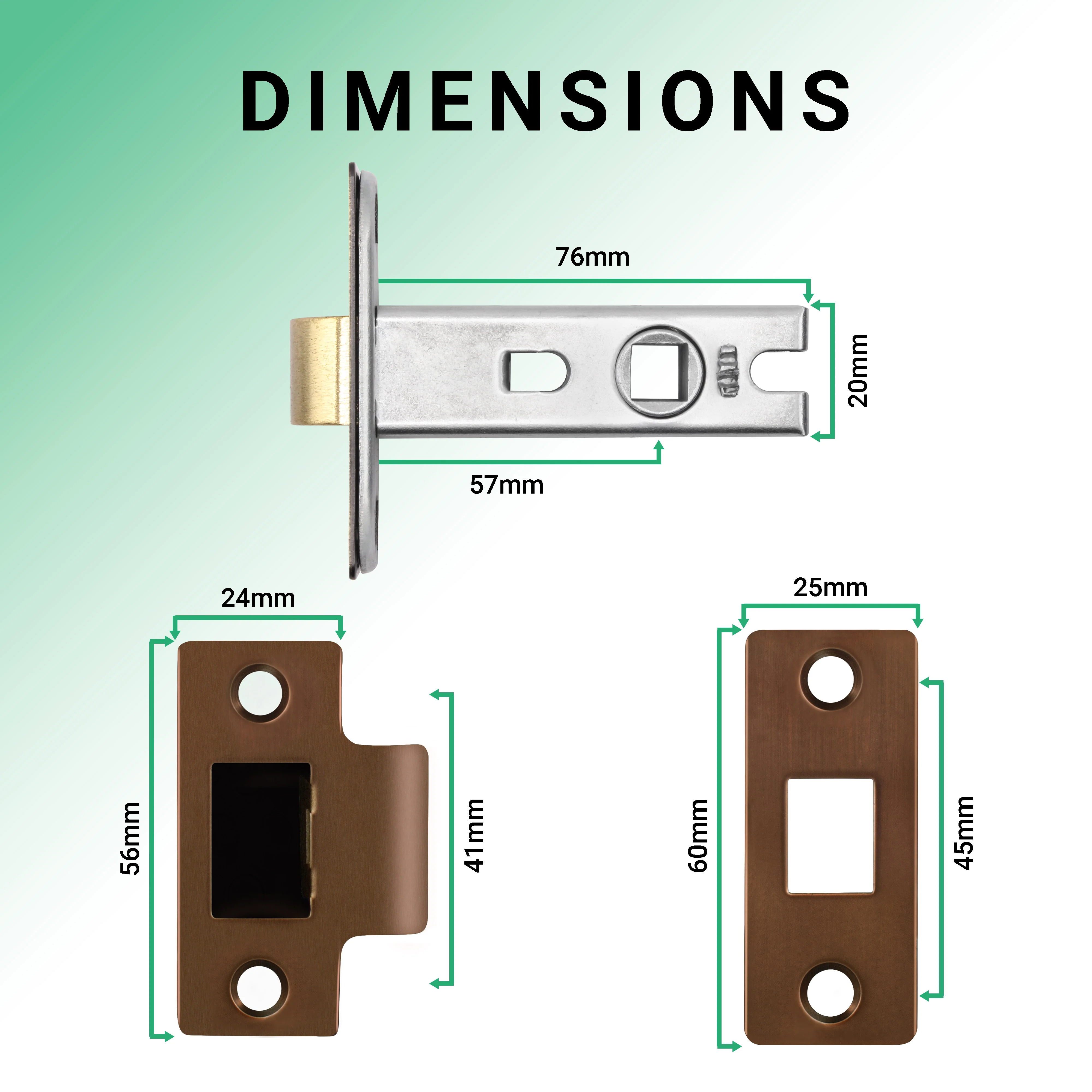 3 inch/76mm Tubular Latch Bolt Through - 57mm Backset - Bronze - Image 2