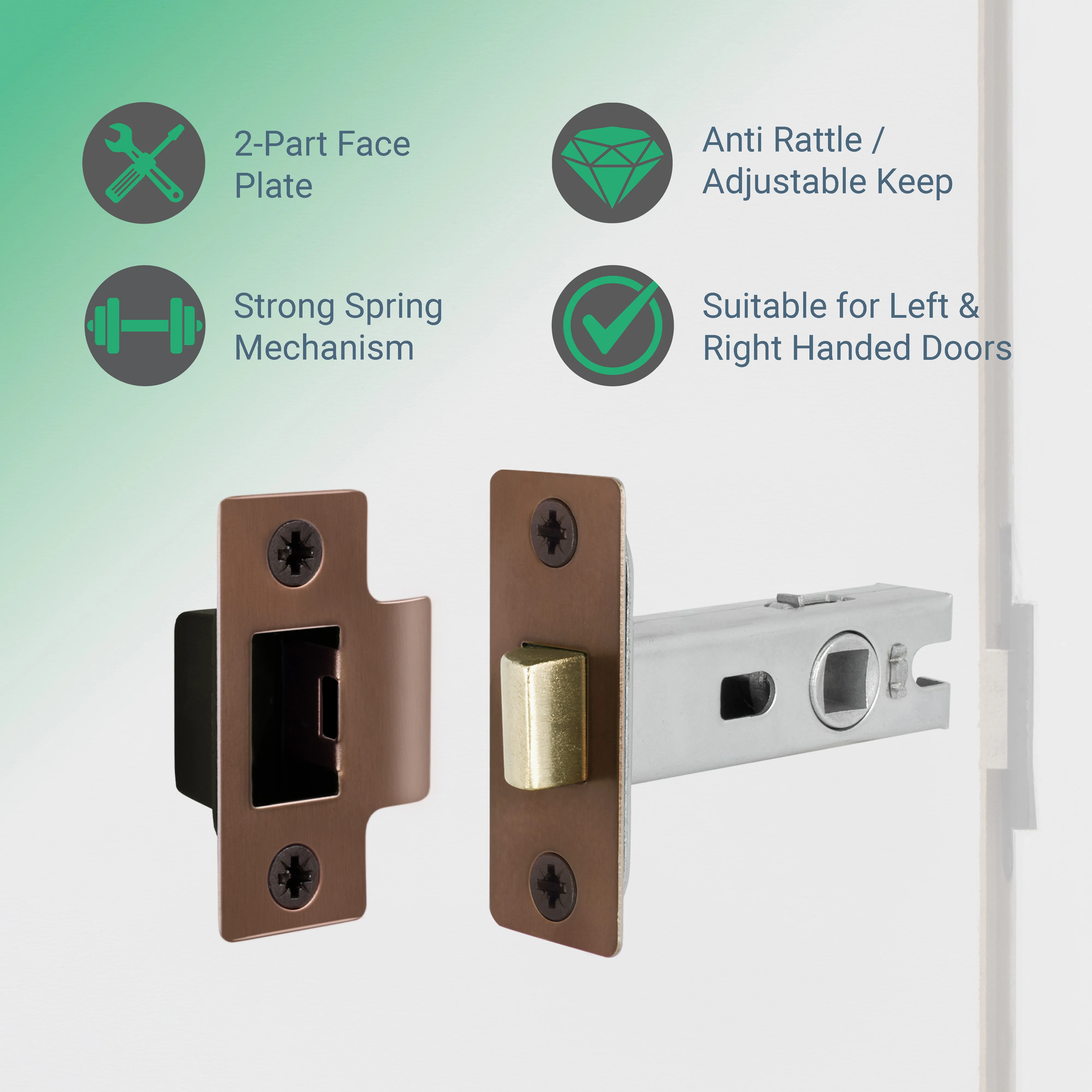 3 inch/76mm Tubular Latch Bolt Through - 57mm Backset - Bronze - Image 3