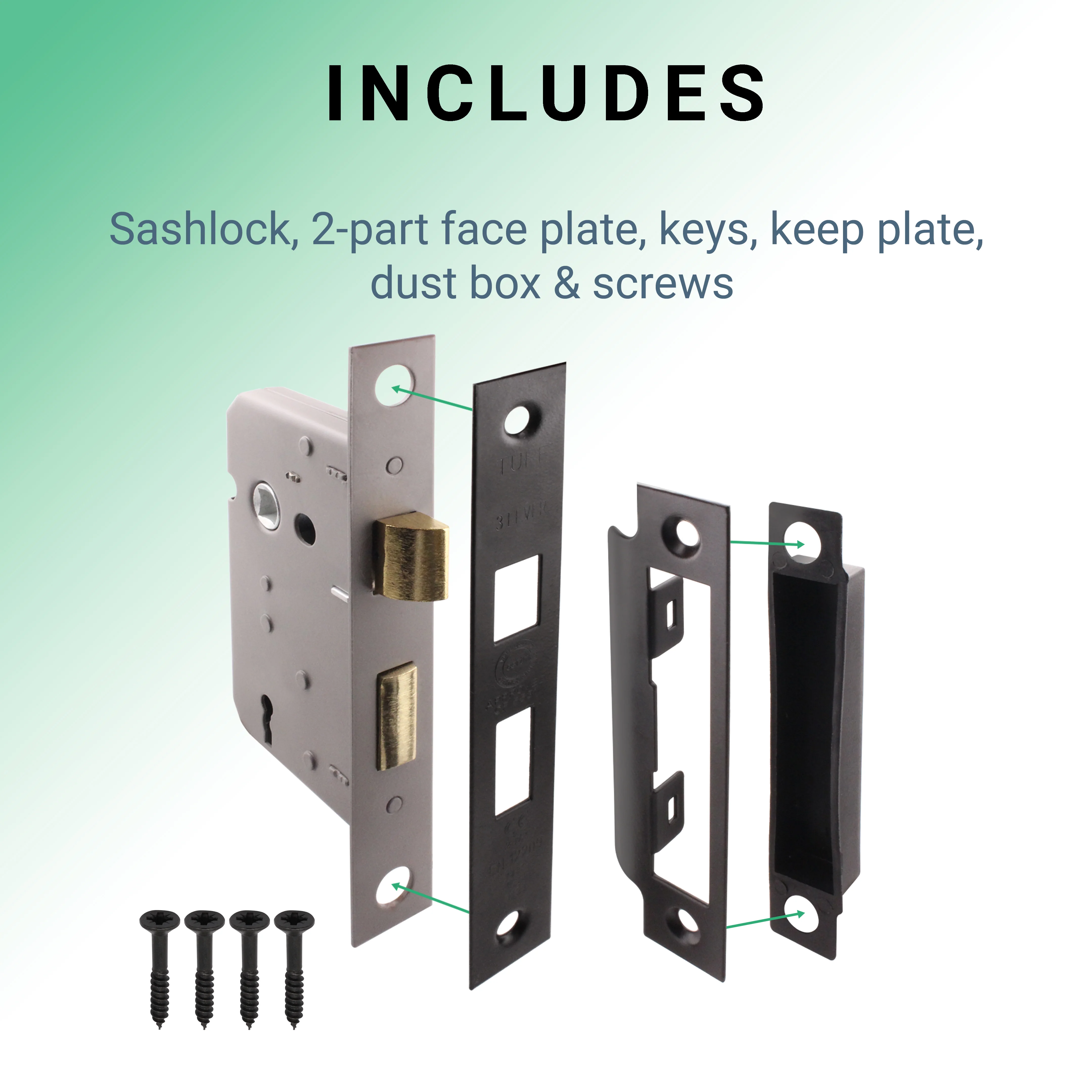Mortice Fire Rated Sashlock - 64mm Case Size - 44mm Backset - Black - Image 3