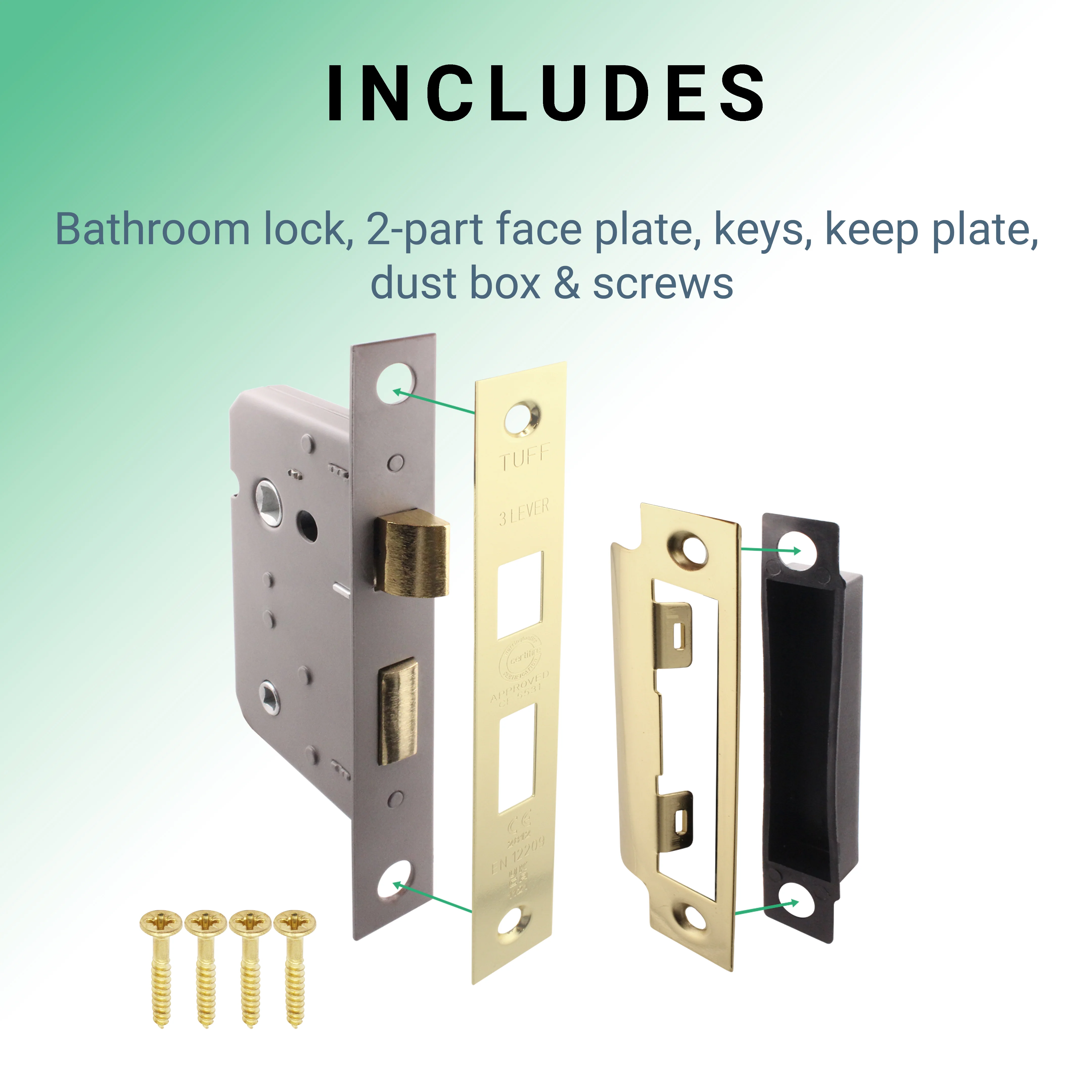 Mortice Fire Rated Sashlock - 64mm Case Size - 44mm Backset - Electro Brass - Image 4