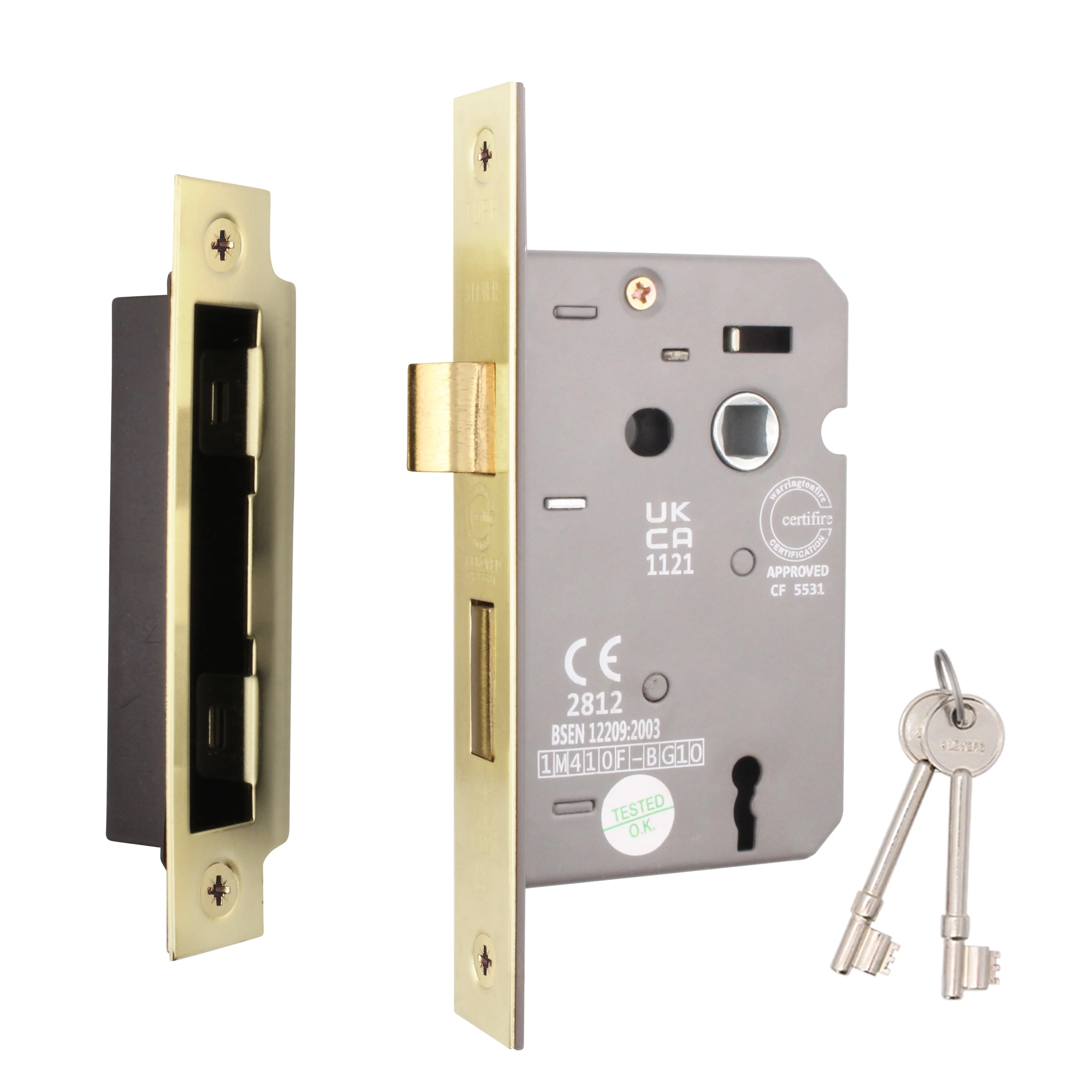 Mortice Fire Rated Sashlock - 80mm Case Size - 57mm Backset - Satin Brass