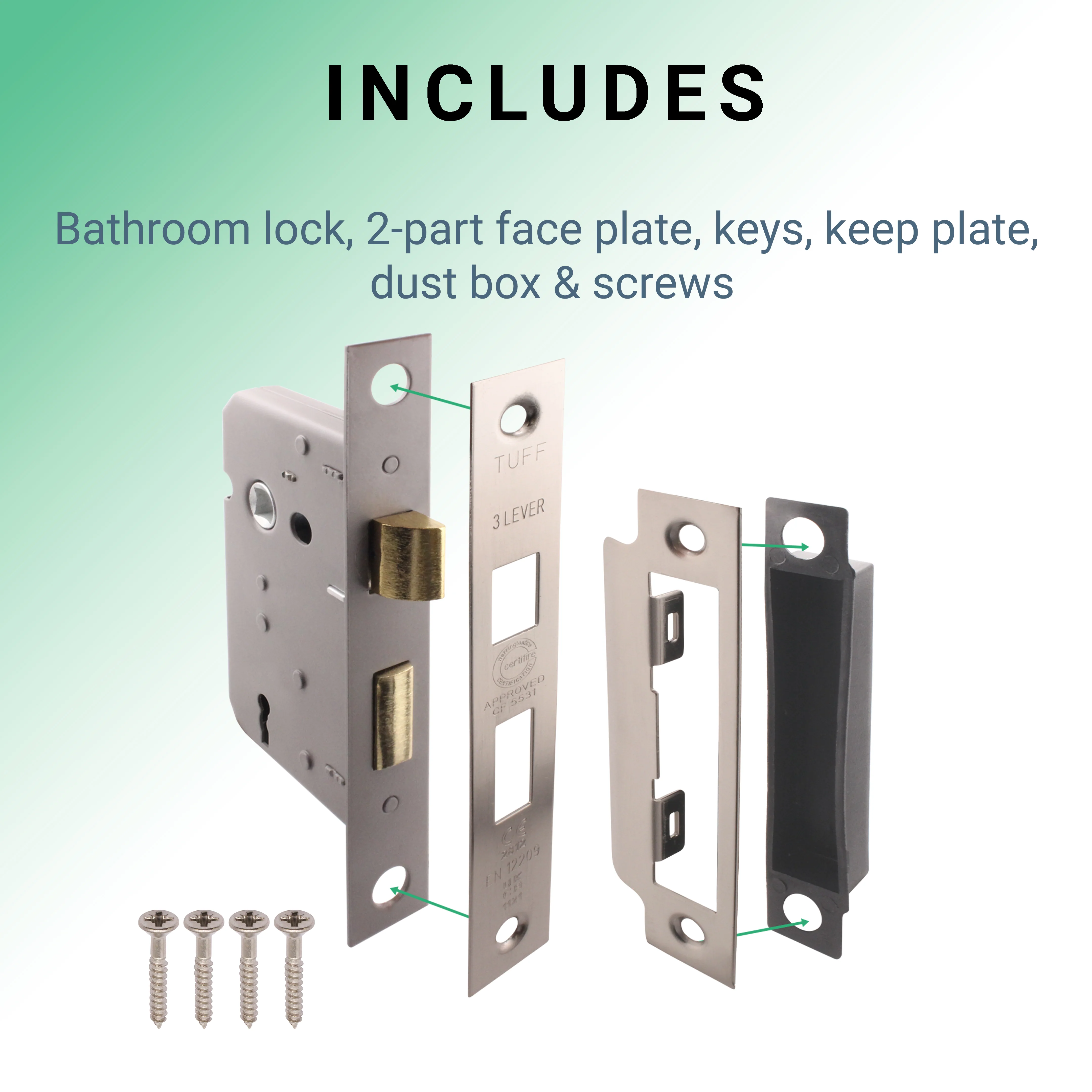 Mortice Fire Rated Sashlock - 80mm Case Size - 57mm Backset - Satin Nickel - Image 4