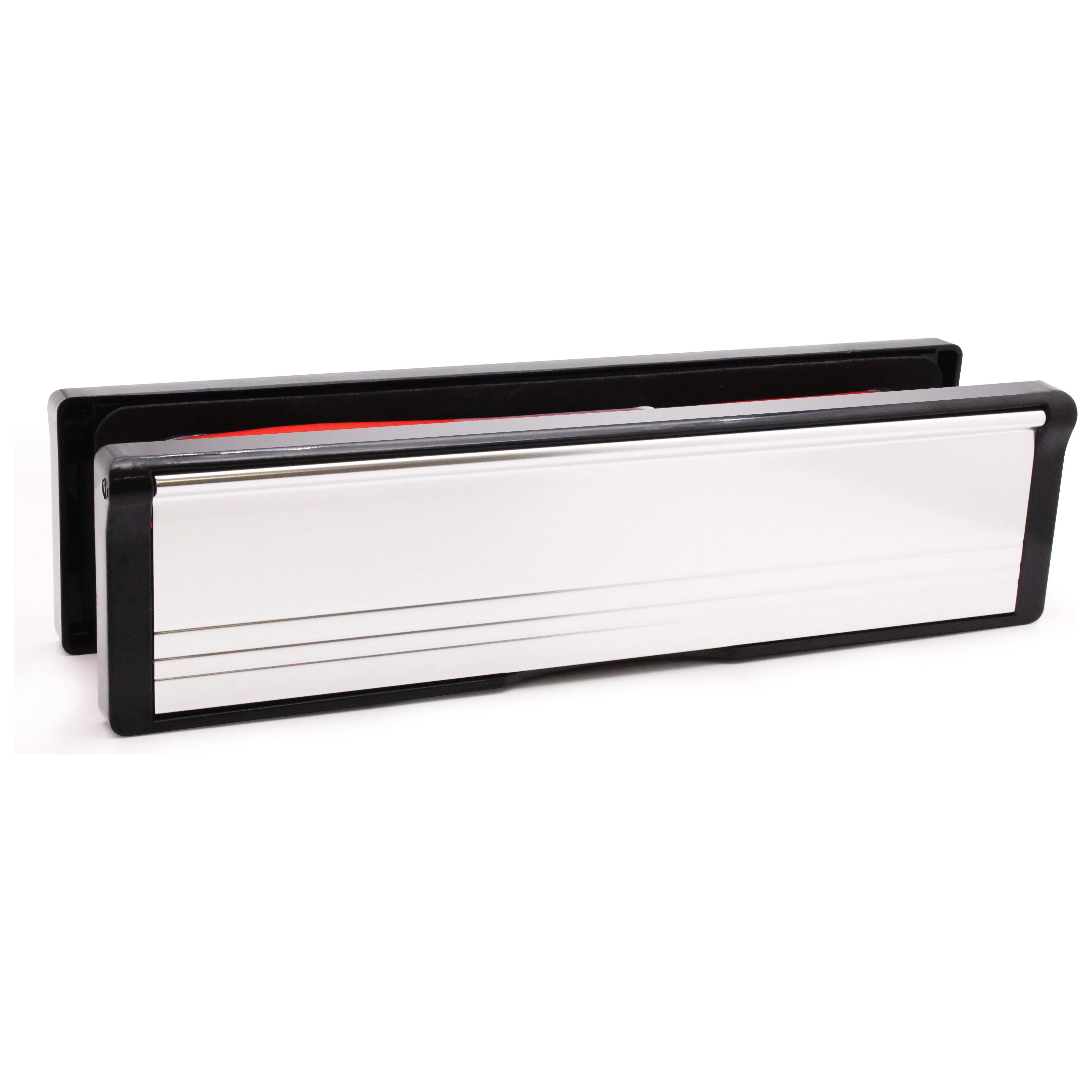 FD30 Fire Rated Telescopic Draught Proof Letter Plate - 250mm - Black / Polished Silver