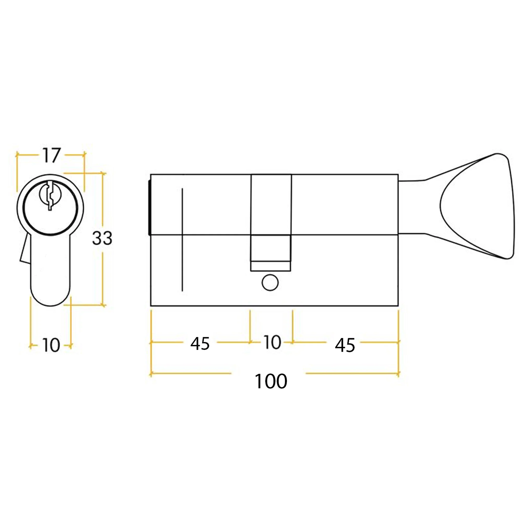 5 Pin 50/50mm 100mm [45+45+10mm] Euro Cylinder and Turn - Keyed to Differ - Matt Black - Image 2