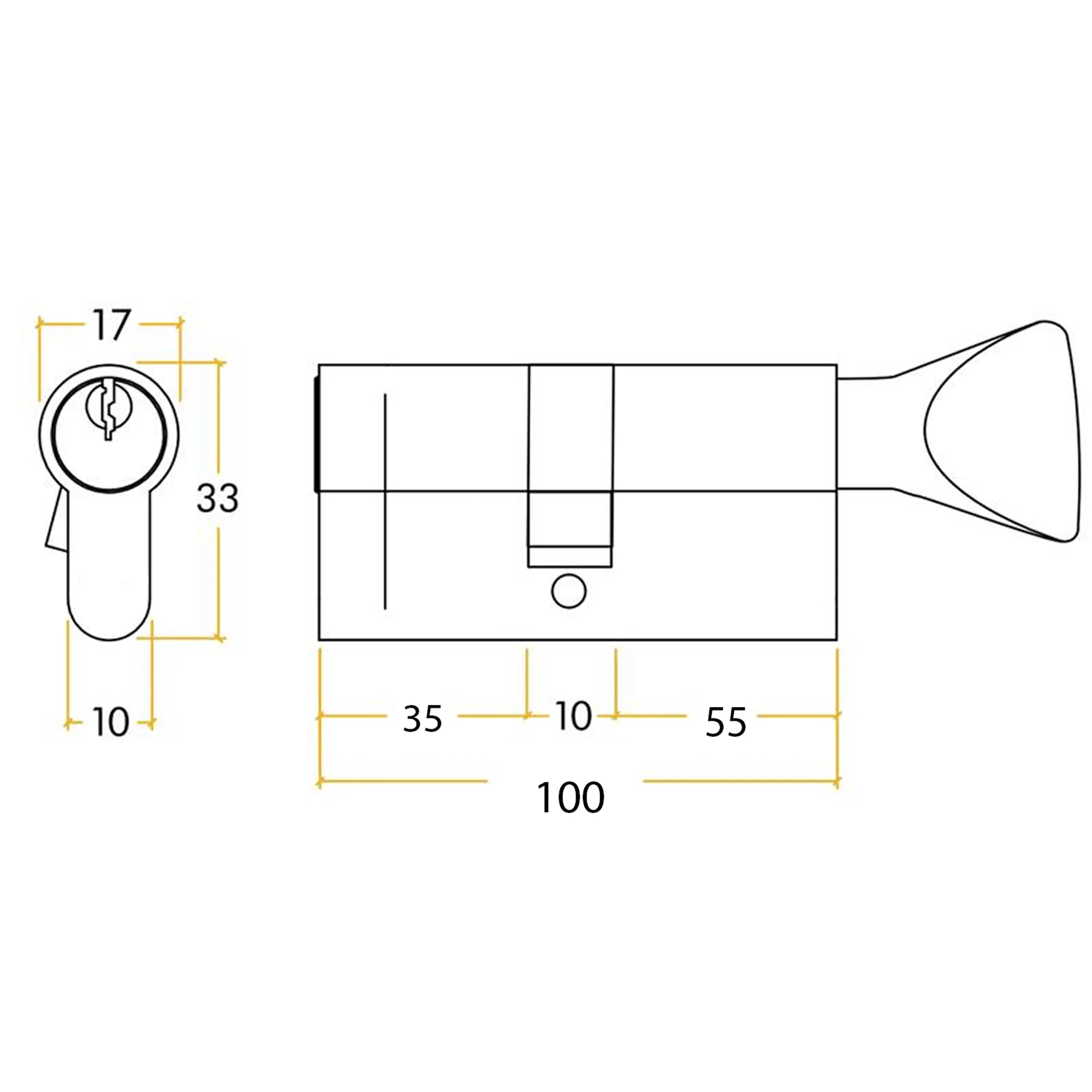 5 Pin 40/60mm 100mm [35+55+10mm] Euro Cylinder and Turn - Master Keyed - Polished Chrome - Image 2
