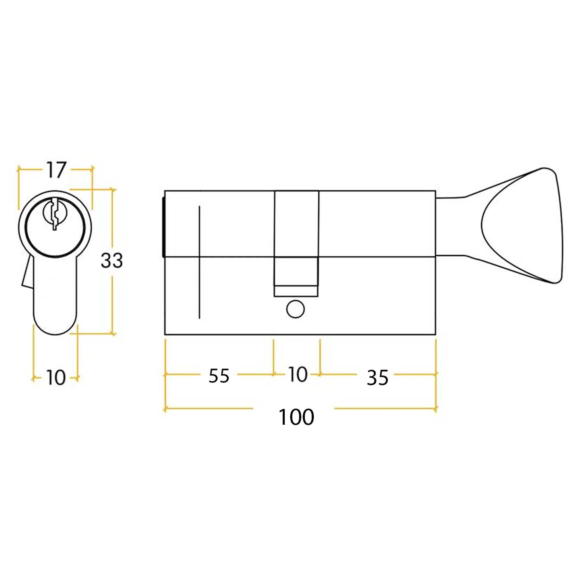 5 Pin 60/40mm 100mm [55+35+10mm] Euro Cylinder and Turn - Master Keyed - Satin Chrome - Image 2