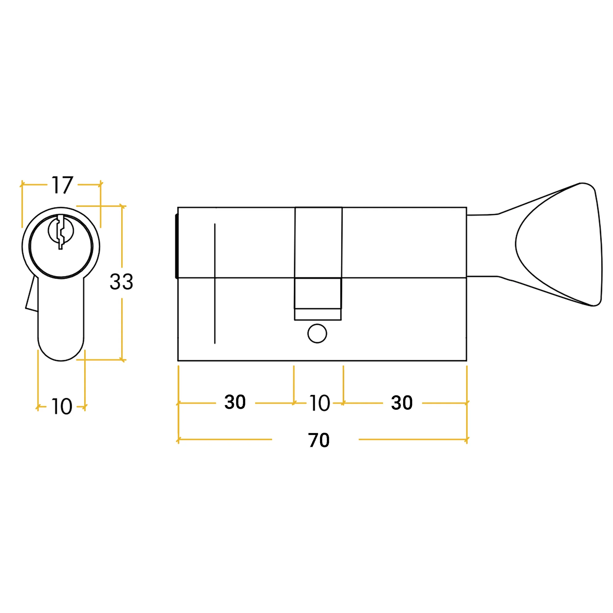 5 Pin 35/35mm 70mm [30+30+10mm] Euro Cylinder and Turn - Master Keyed - Matt Black - Image 2