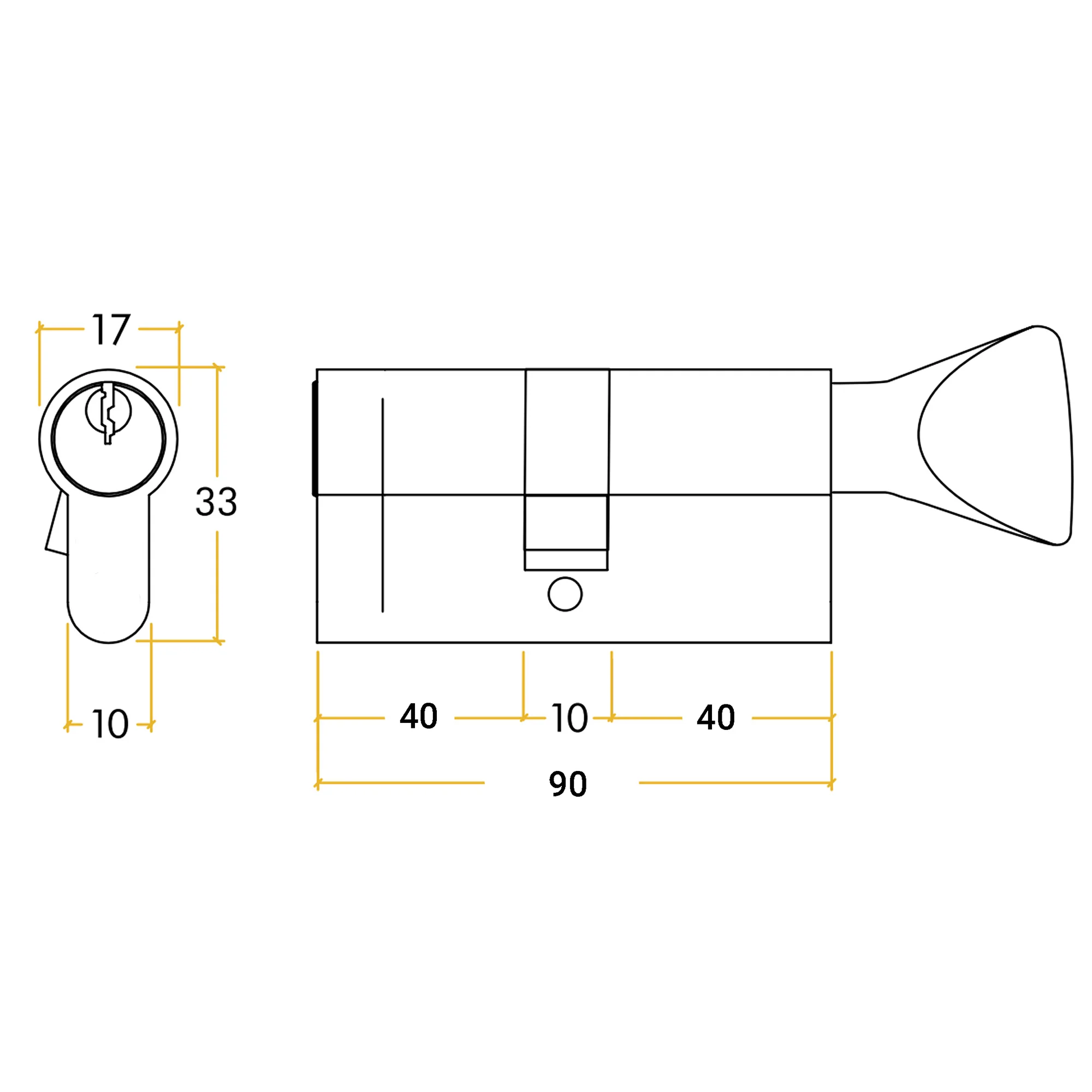 5 Pin 45/45mm 90mm [40+40+10mm] Euro Cylinder and Turn - Master Keyed - Matt Black - Image 2