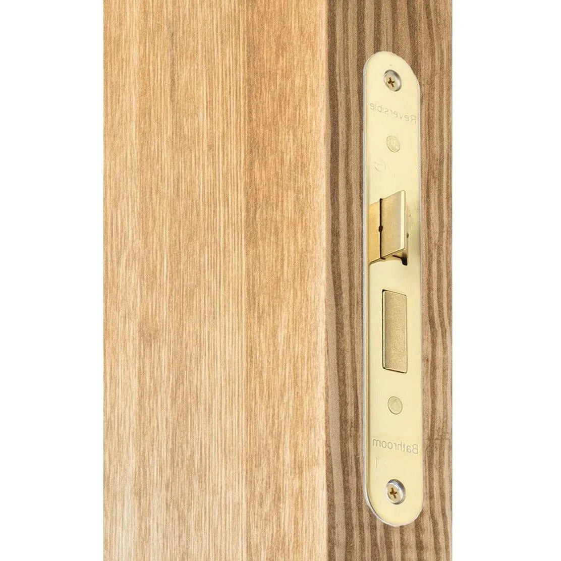 Mortice Bathroom Lock Radius Faceplate - 64mm Case / 44mm Backset - PVD Brass - Image 4