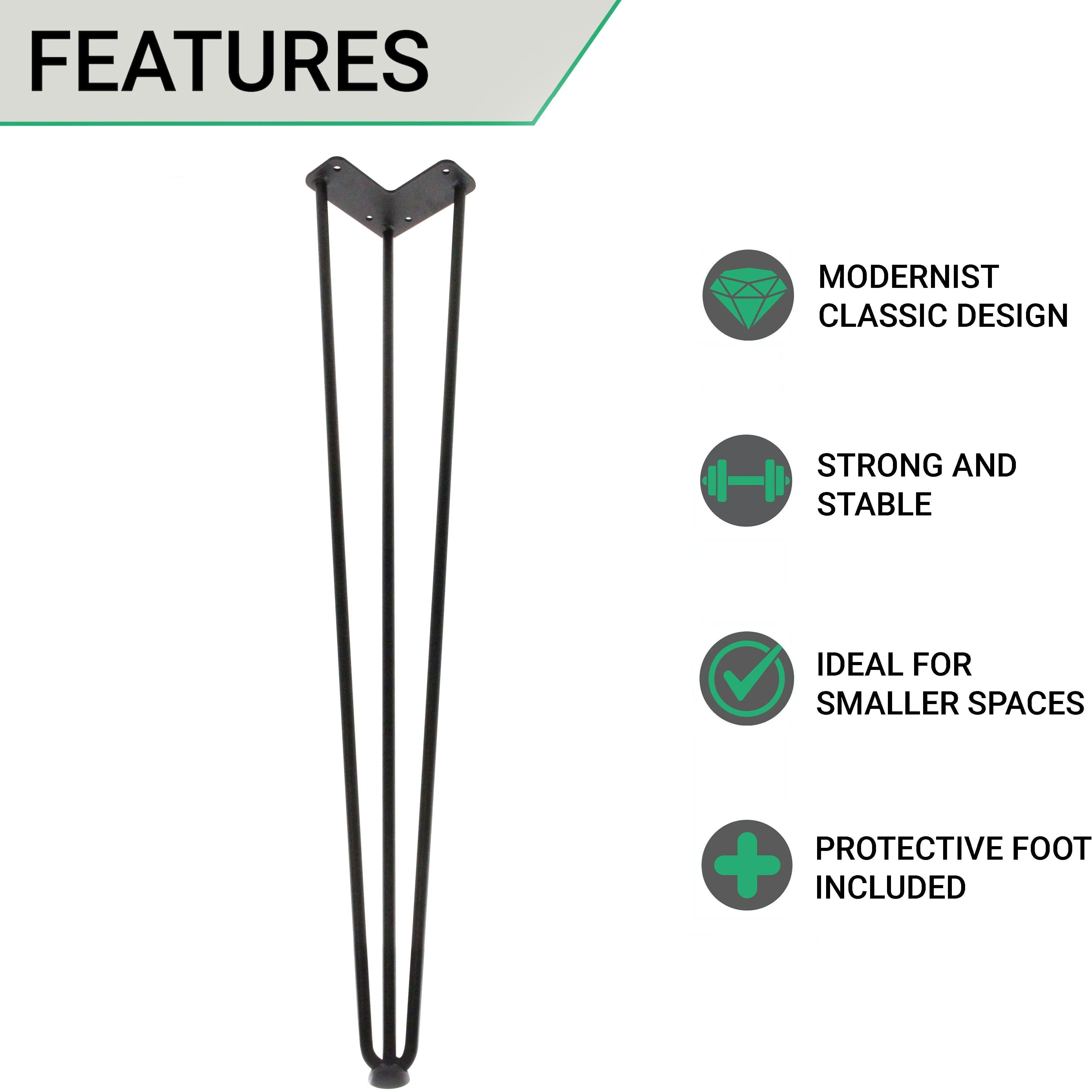 710mm 3 Pin Hairpin Table Leg Matt Black - Single Leg - Image 2