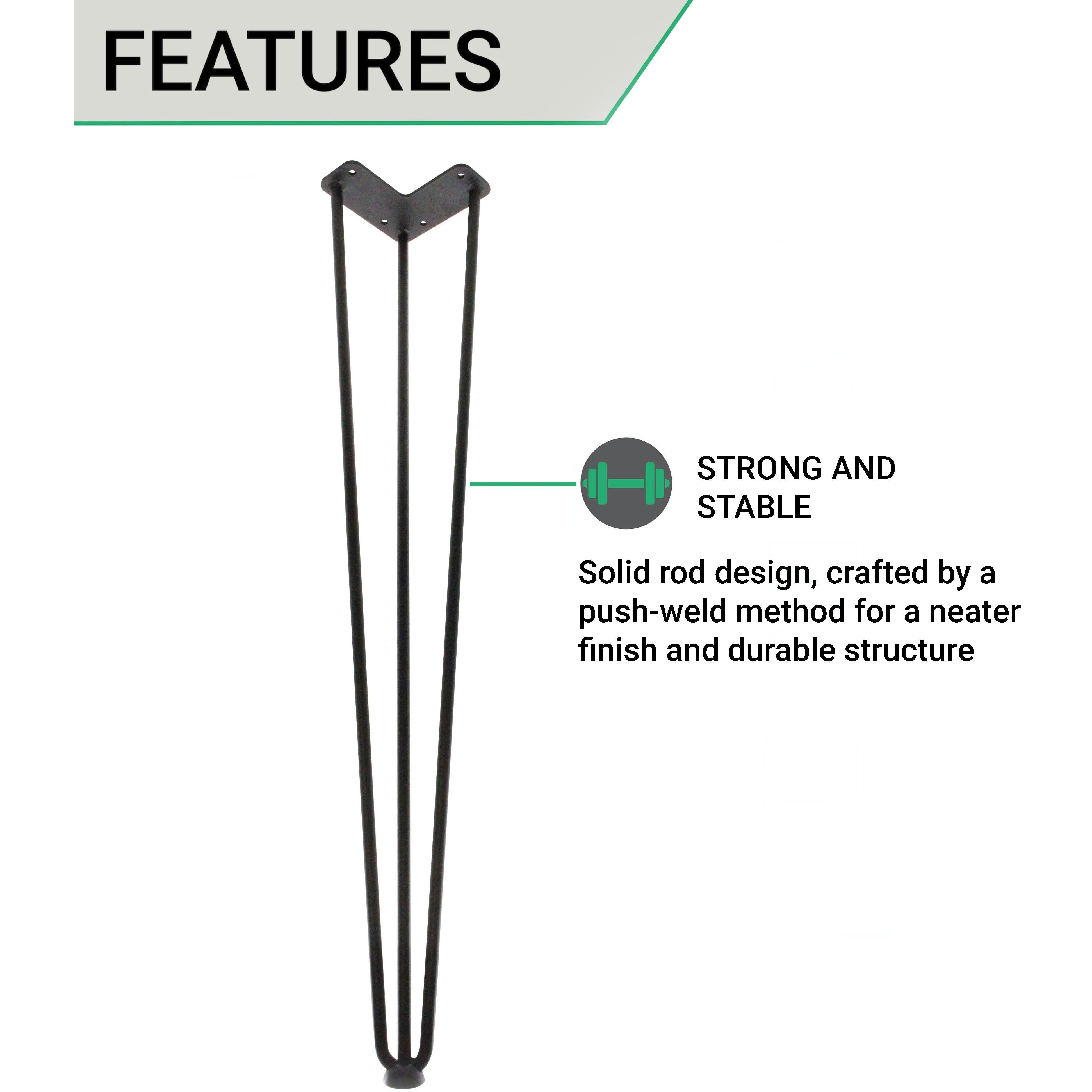 710mm 3 Pin Hairpin Table Leg Matt Black - Single Leg - Image 3