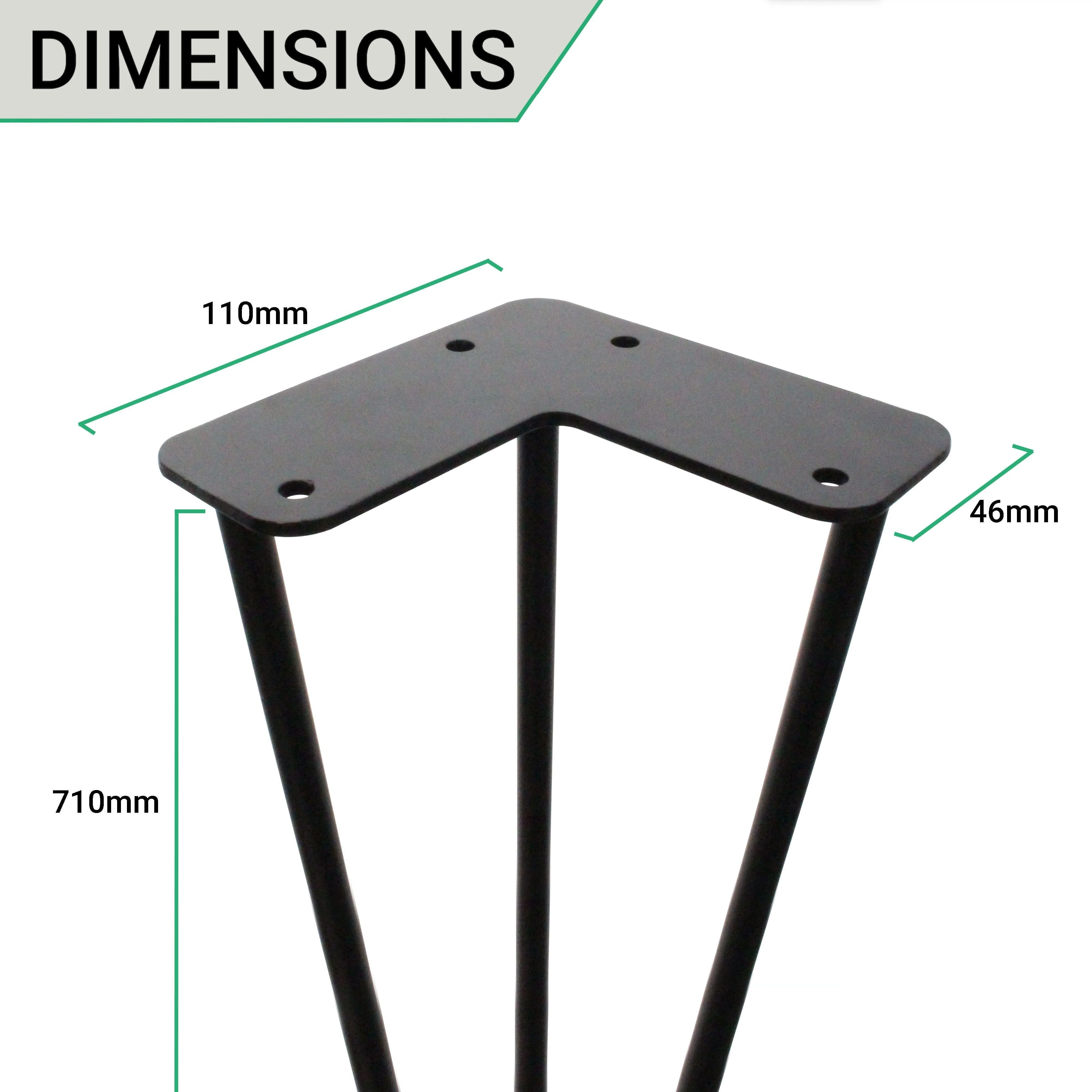 710mm 3 Pin Hairpin Table Leg Matt Black - Single Leg - Image 4