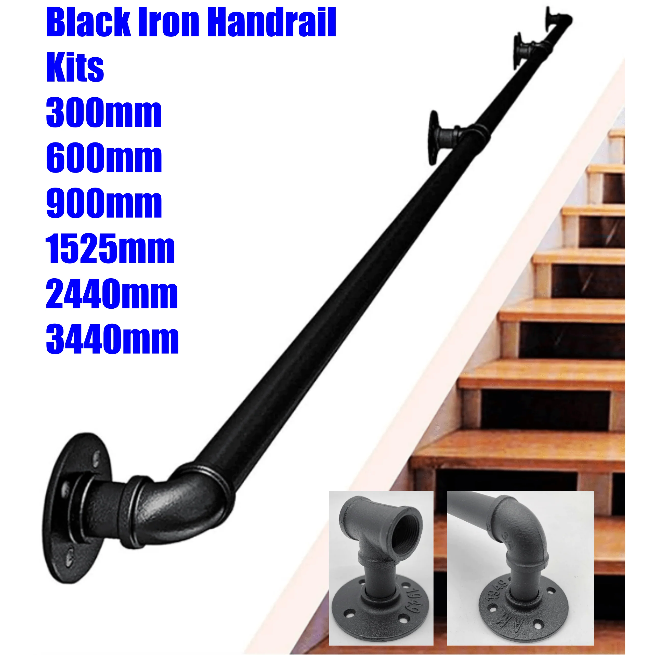 Black Handrail Grab Rail 900mm - Cast Iron - Image 8