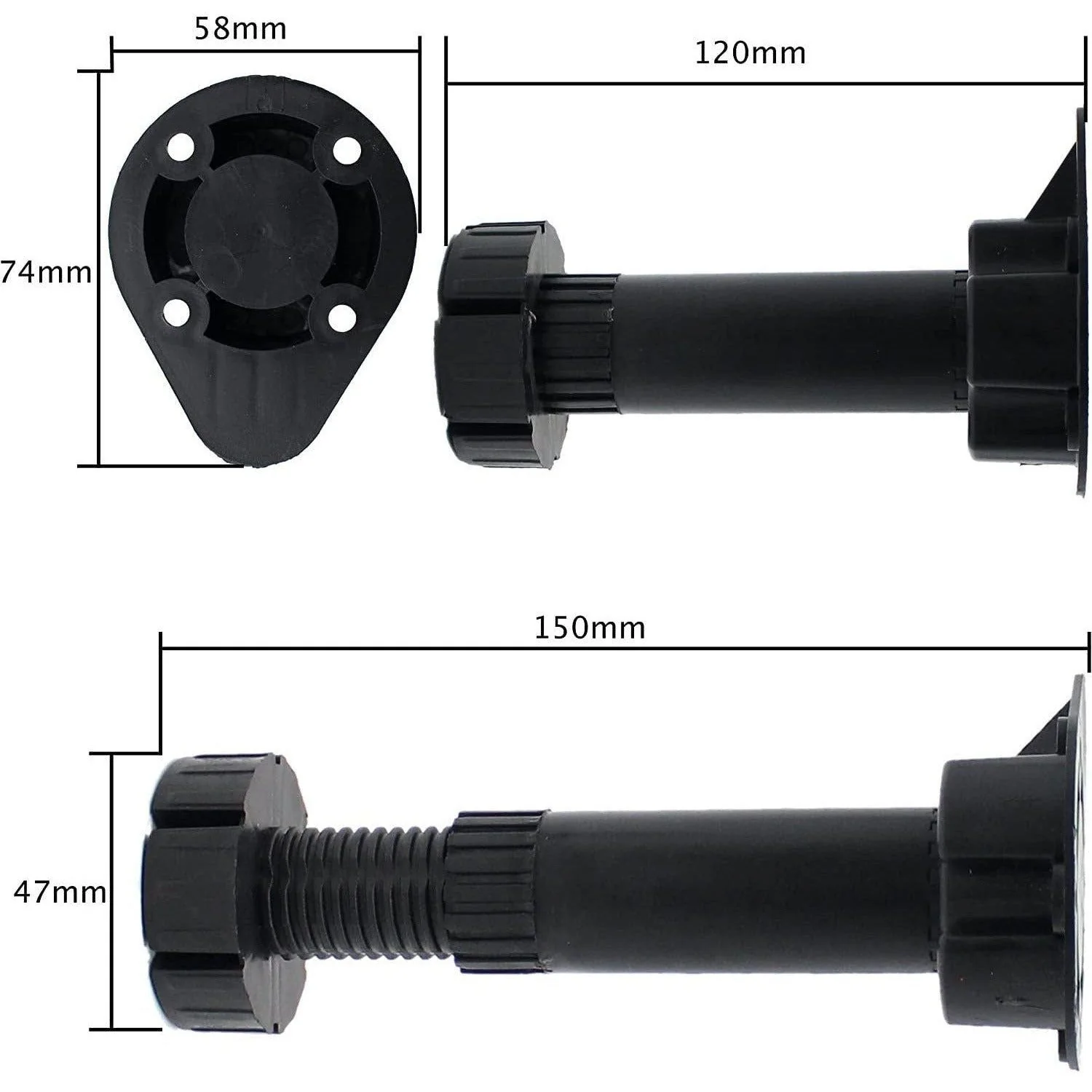 Kitchen Unit Legs Plinth Adjustable Cabinet Carcass Base Unit Feet - 120-150mm - Black - Pack of 4 - Image 2