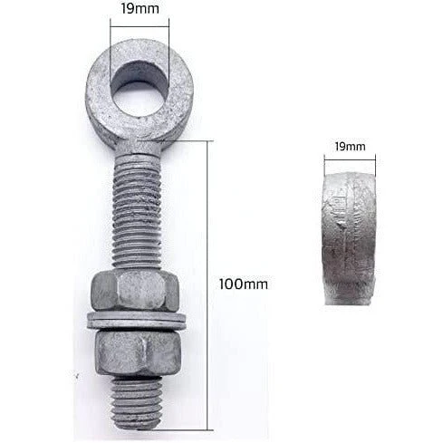 Adjustable Gate Eye Hinge Bolts - 19 x 100mm / 3/4 x 4 Inch - Galvanised - Pack of 2 - Image 2