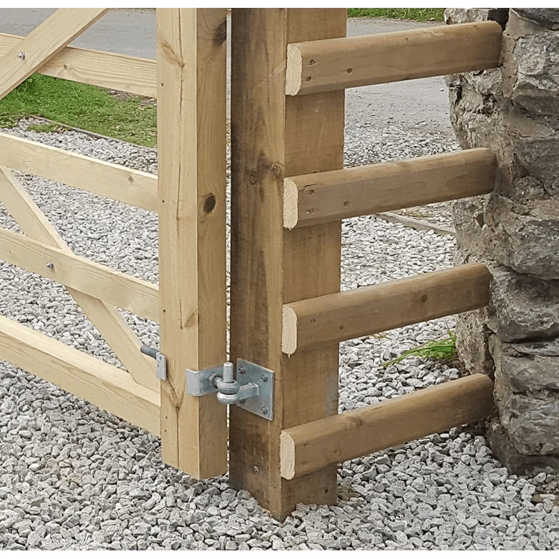 Field Gate Hinge Set Double Strap Adjustable Hook On Plate - (24" / 600mm) - Hot Dip Galvanised - Image 4
