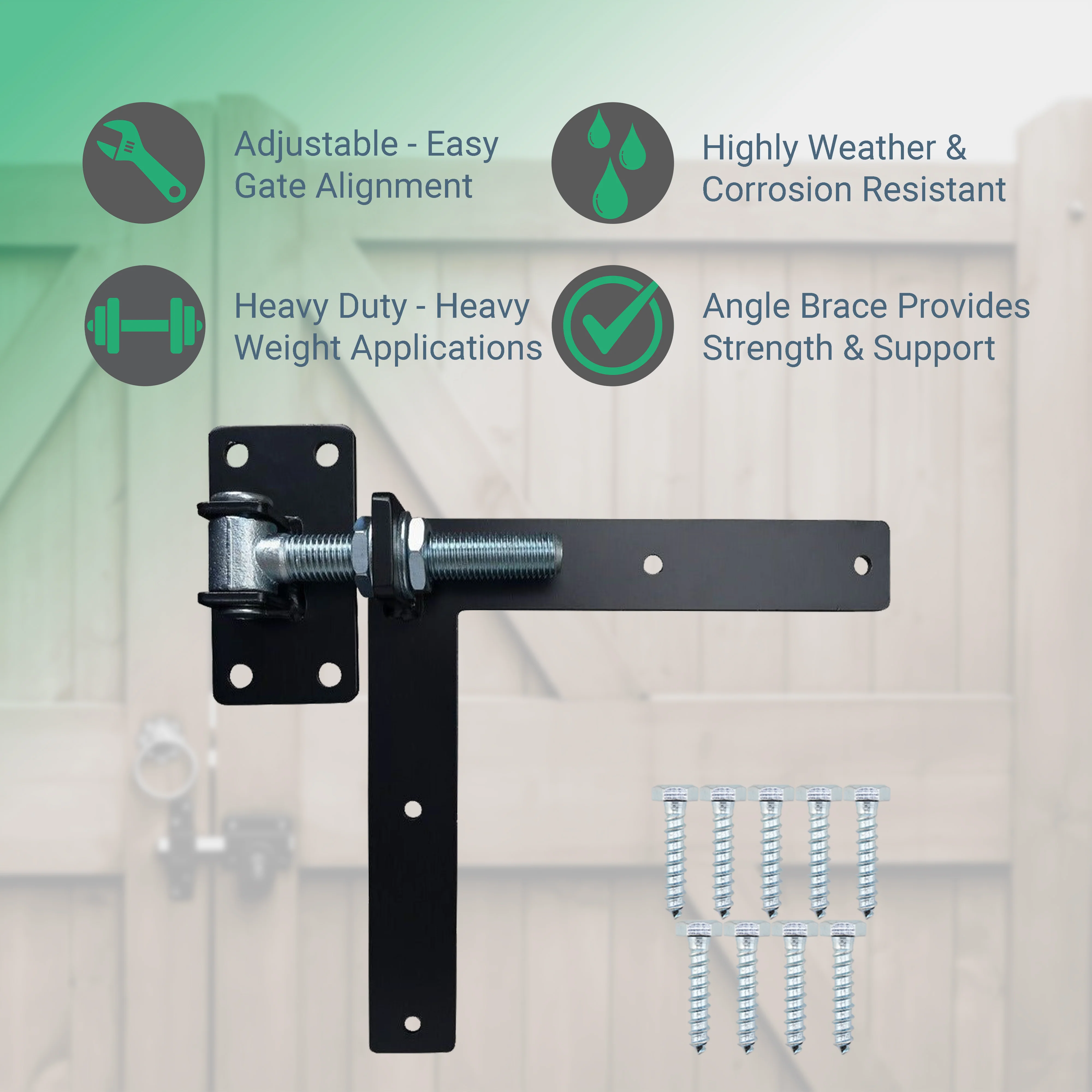 Adjustable Gate Hinges - Left Hand - 300 x 300mm - M24 - Black - Image 2