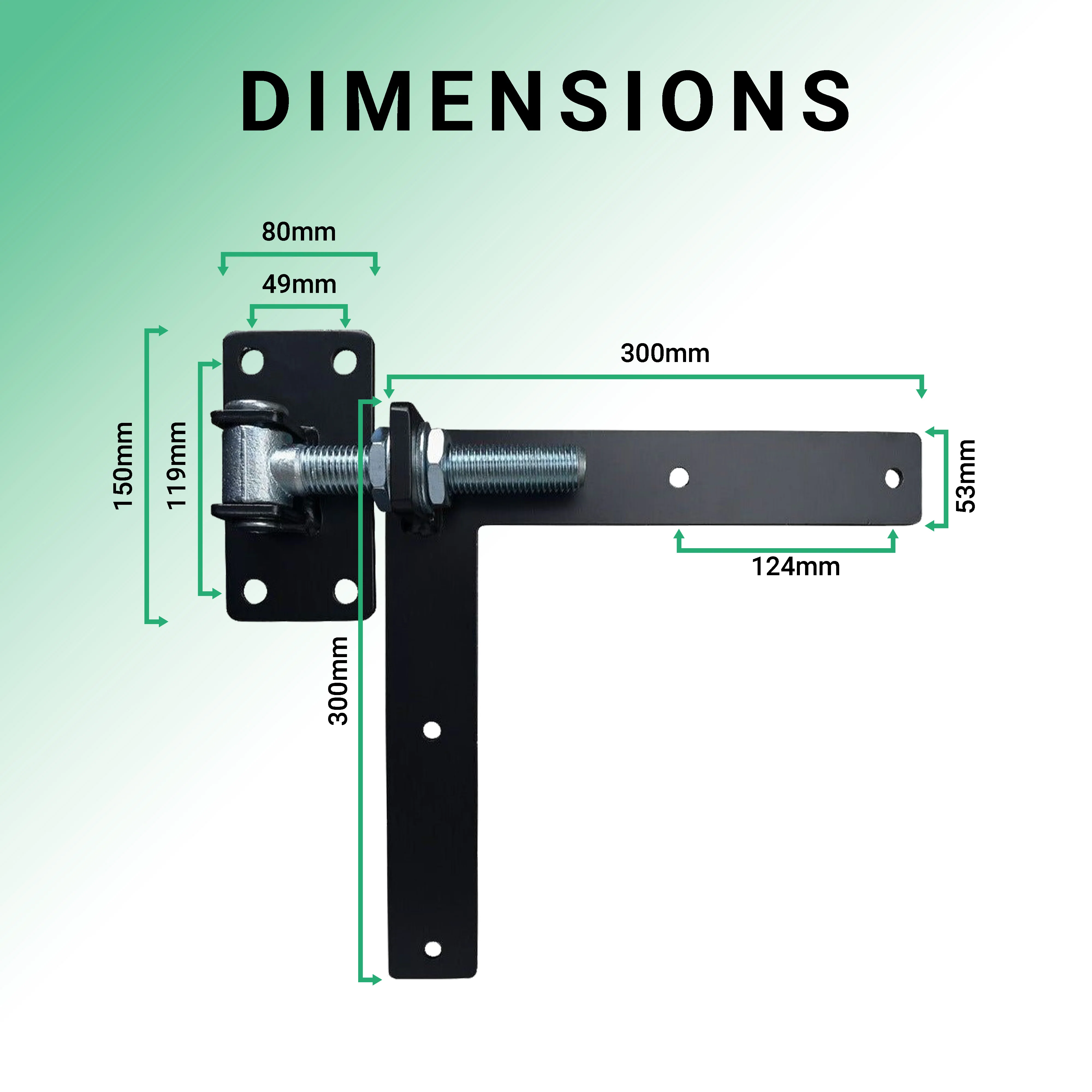 Adjustable Gate Hinges - Left Hand - 300 x 300mm - M24 - Black - Image 3