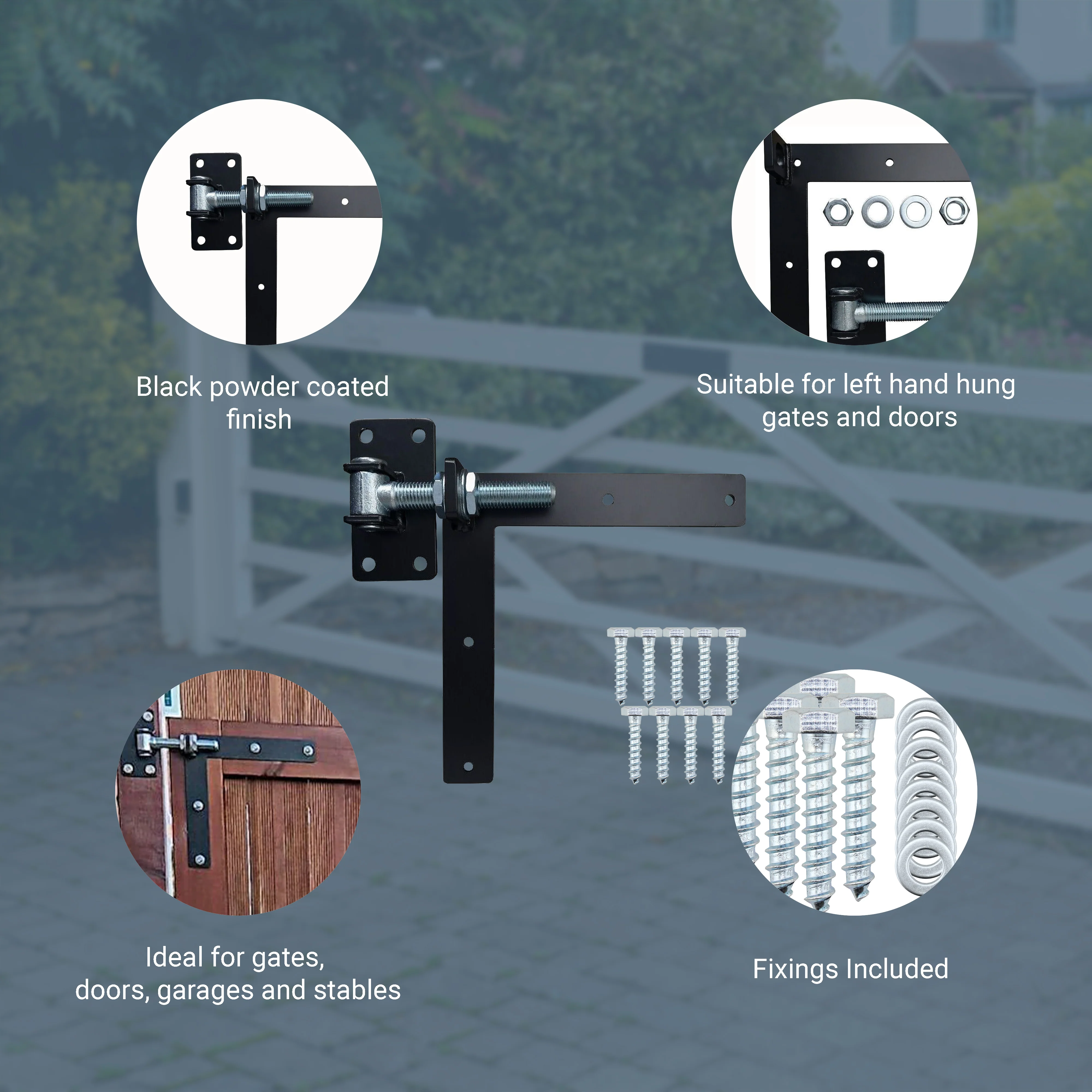 Adjustable Gate Hinges - Left Hand - 300 x 300mm - M24 - Black - Image 4