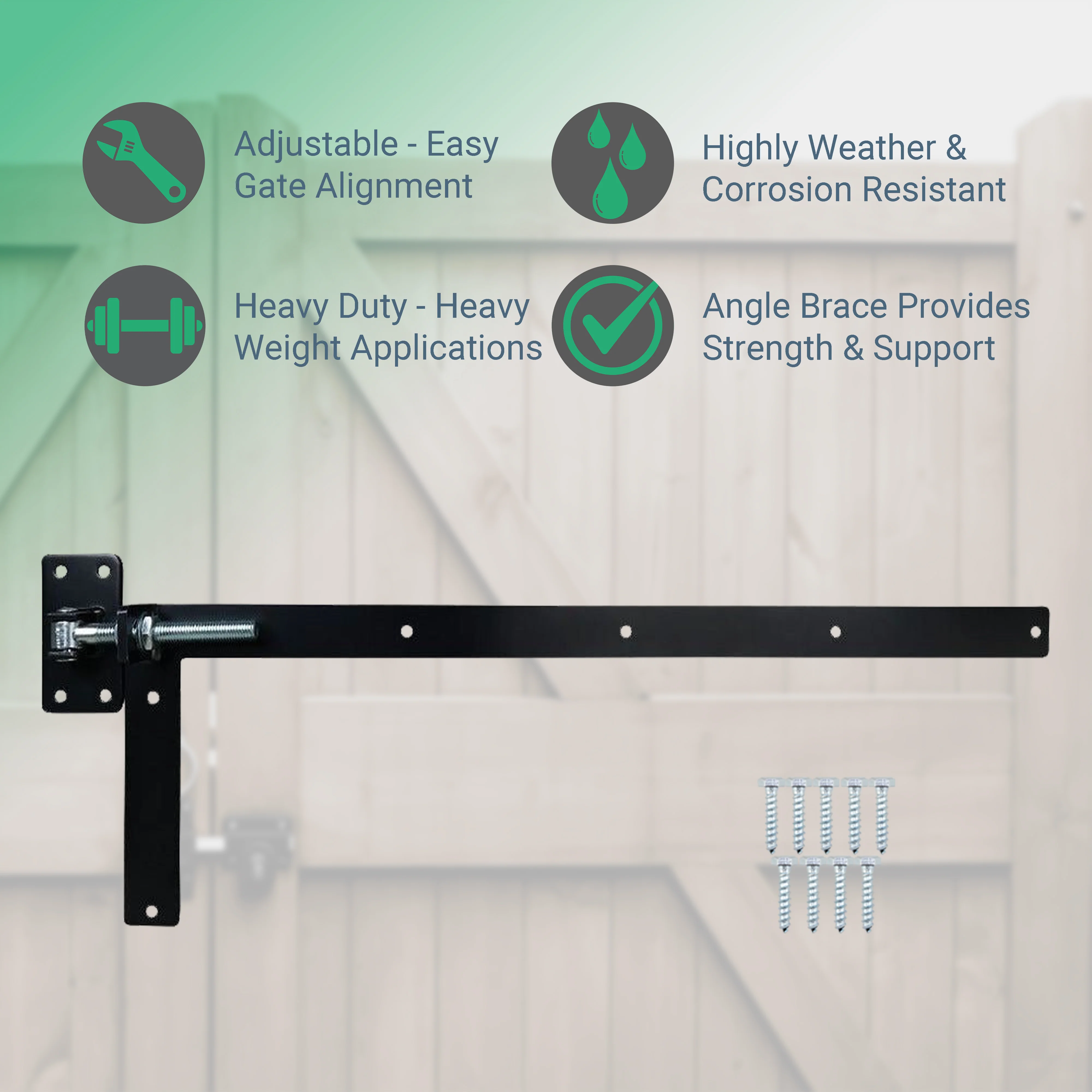 Adjustable Gate Hinges - Left Hand - 900 x 300mm - M20 - Black - Image 2