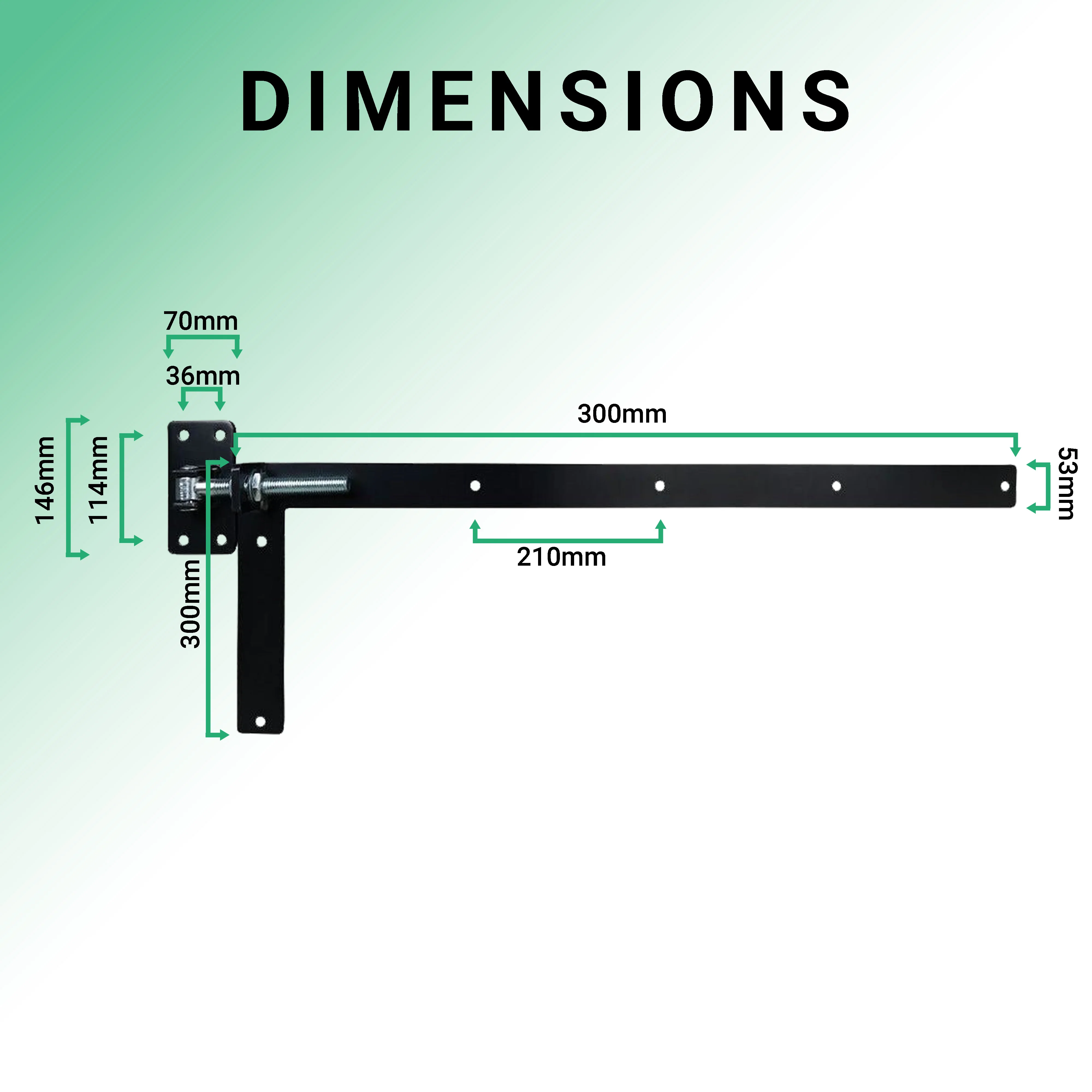 Adjustable Gate Hinges - Left Hand - 900 x 300mm - M20 - Black - Image 3