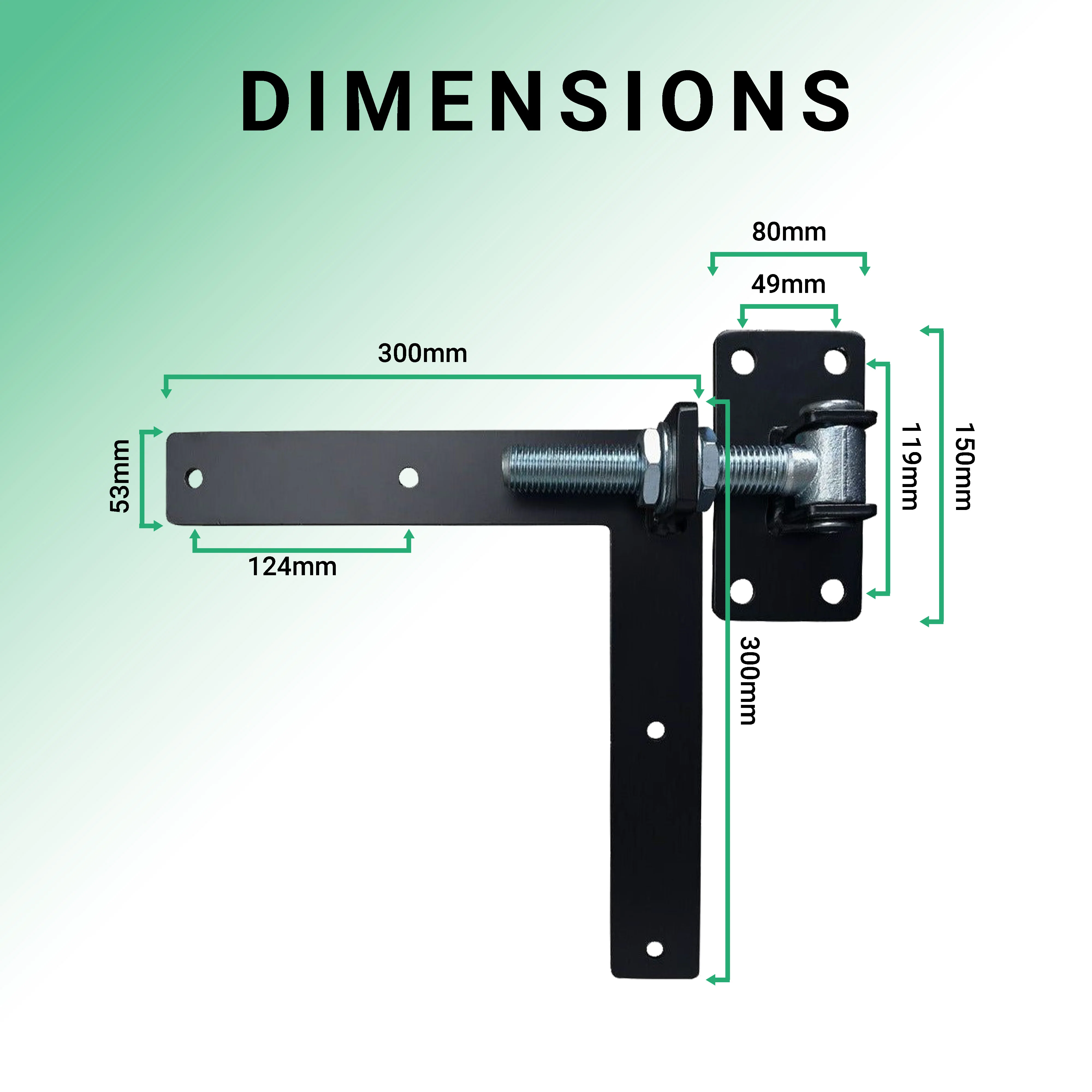 Adjustable Gate Hinges - Right Hand - 300 x 300mm - M24 - Black - Image 3