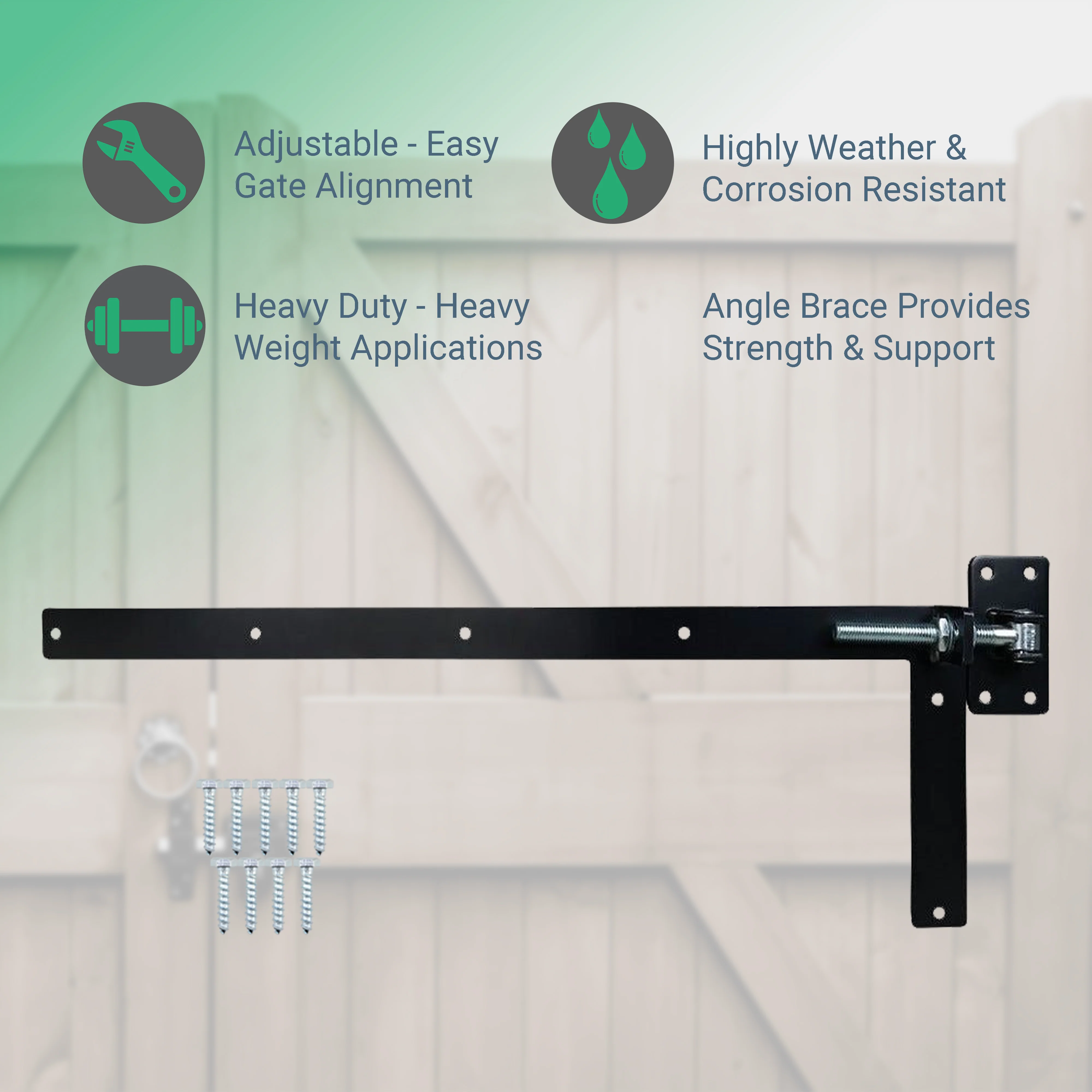Adjustable Gate Hinges - Right Hand - 900 x 300mm - M20 - Black - Image 4