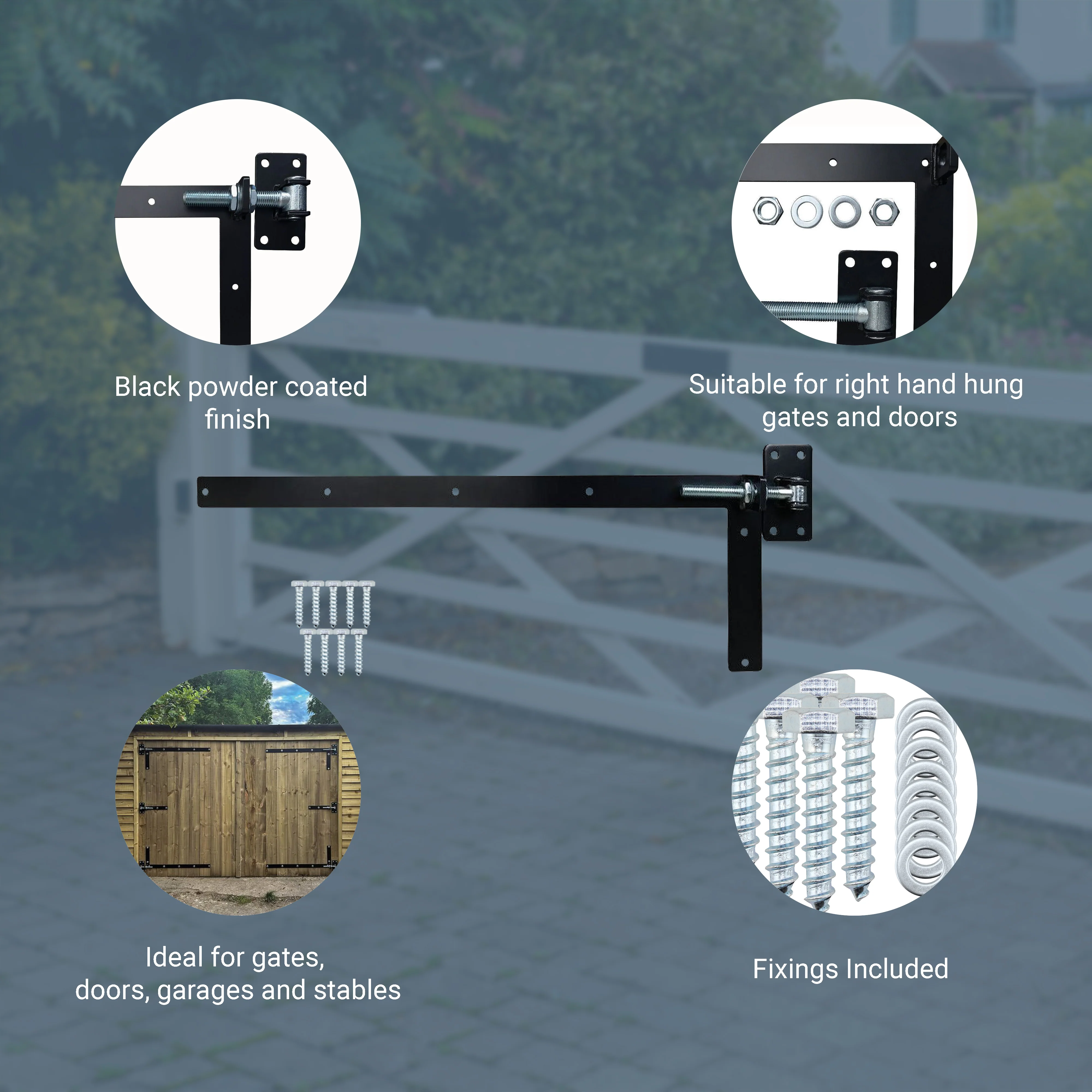 Adjustable Gate Hinges - Right Hand - 900 x 300mm - M20 - Black - Image 5