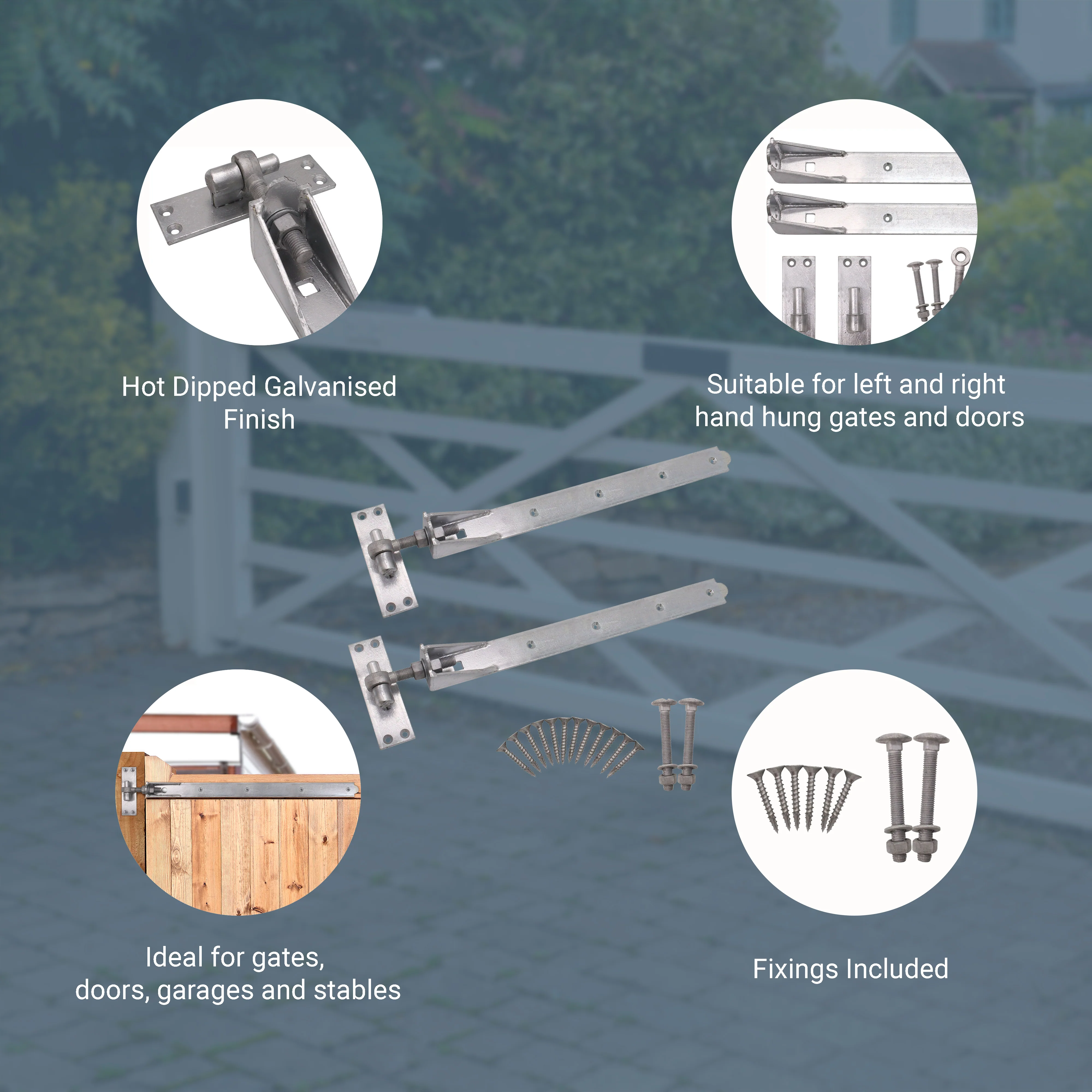 Adjustable Hook and Band Gate Hinge Set - 1200mm / 48" - Galvanised (Pair) - Image 4