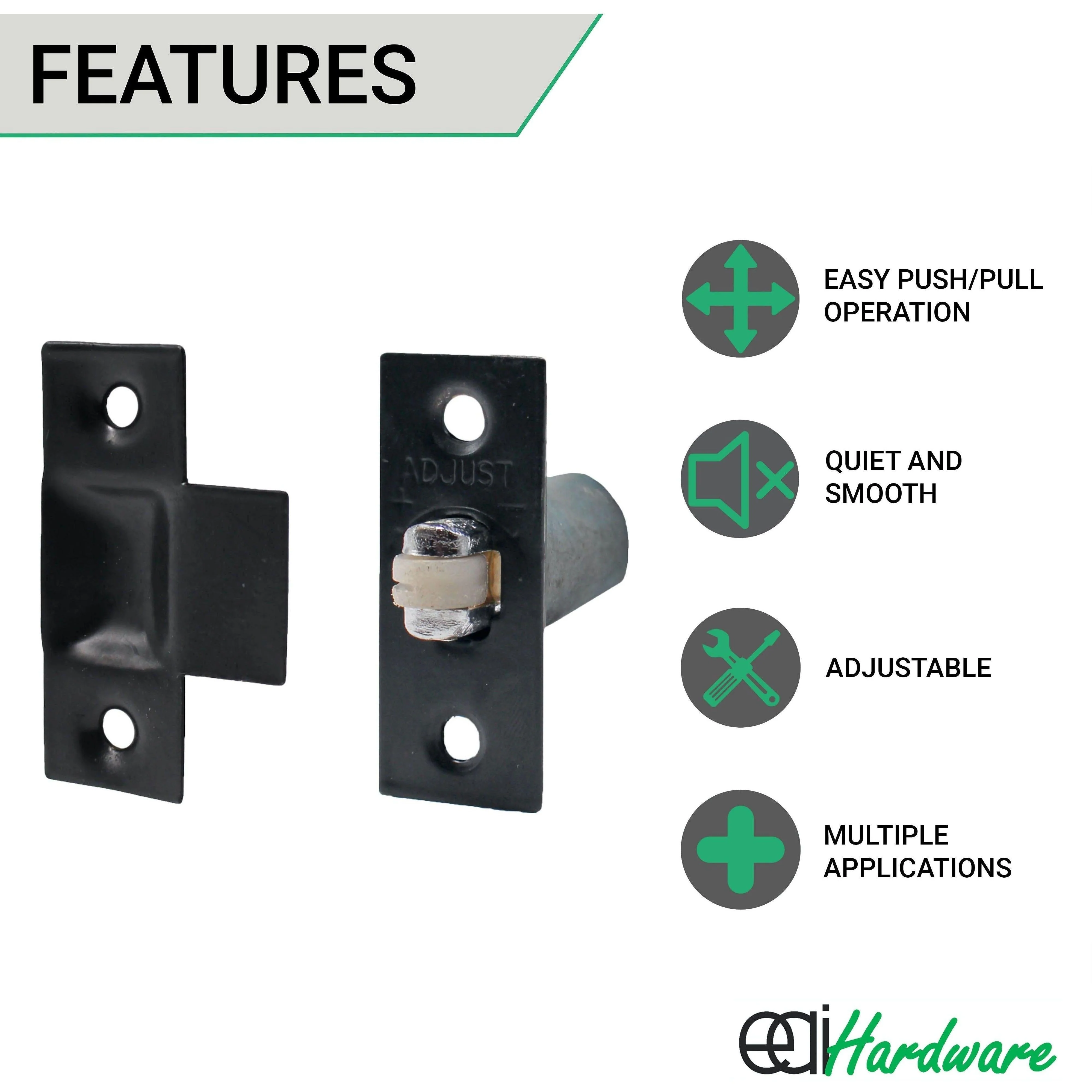 Adjustable Roller Catch Spring Loaded Latch Lock for Internal Doors - Black Plated - Image 2