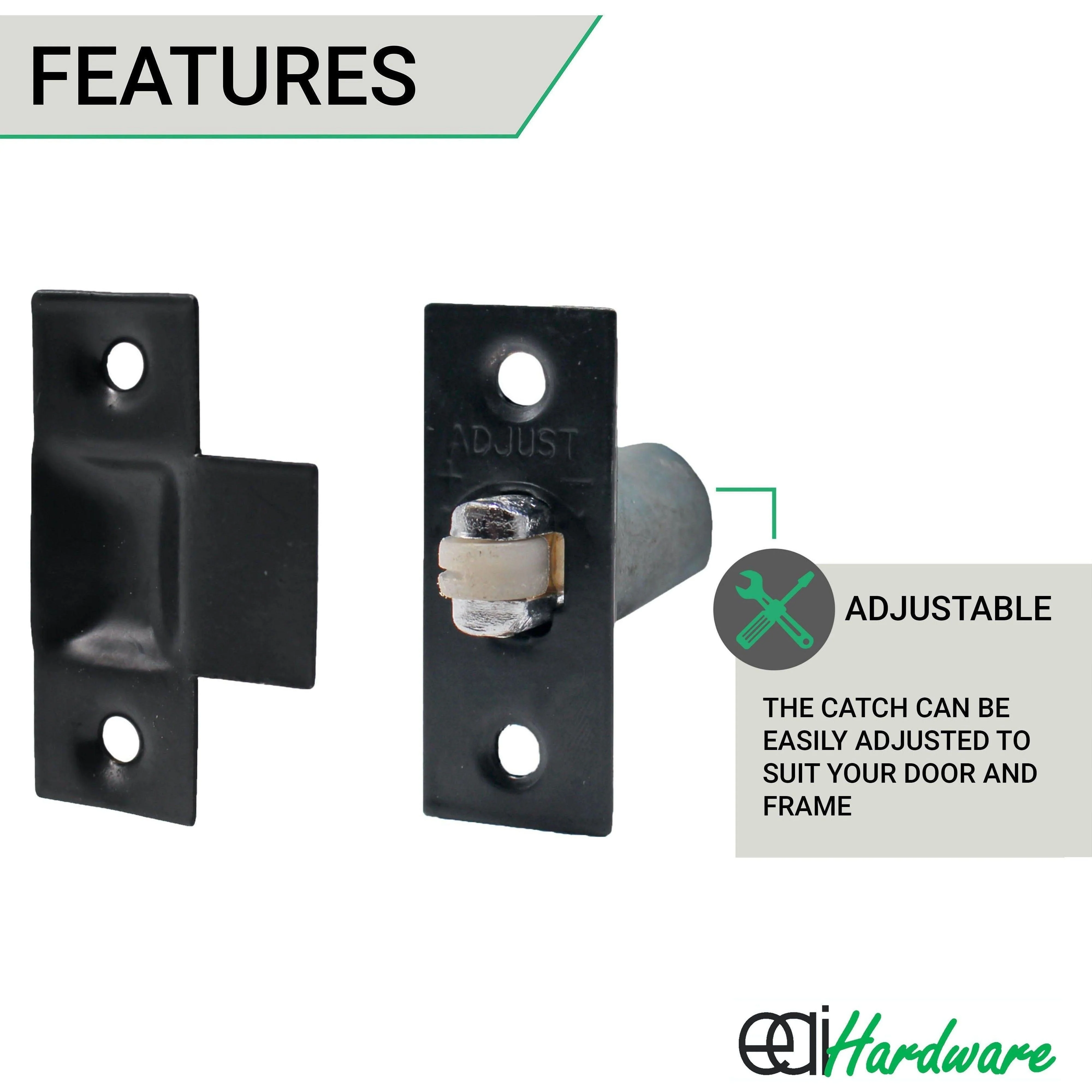 Adjustable Roller Catch Spring Loaded Latch Lock for Internal Doors - Black Plated - Image 3