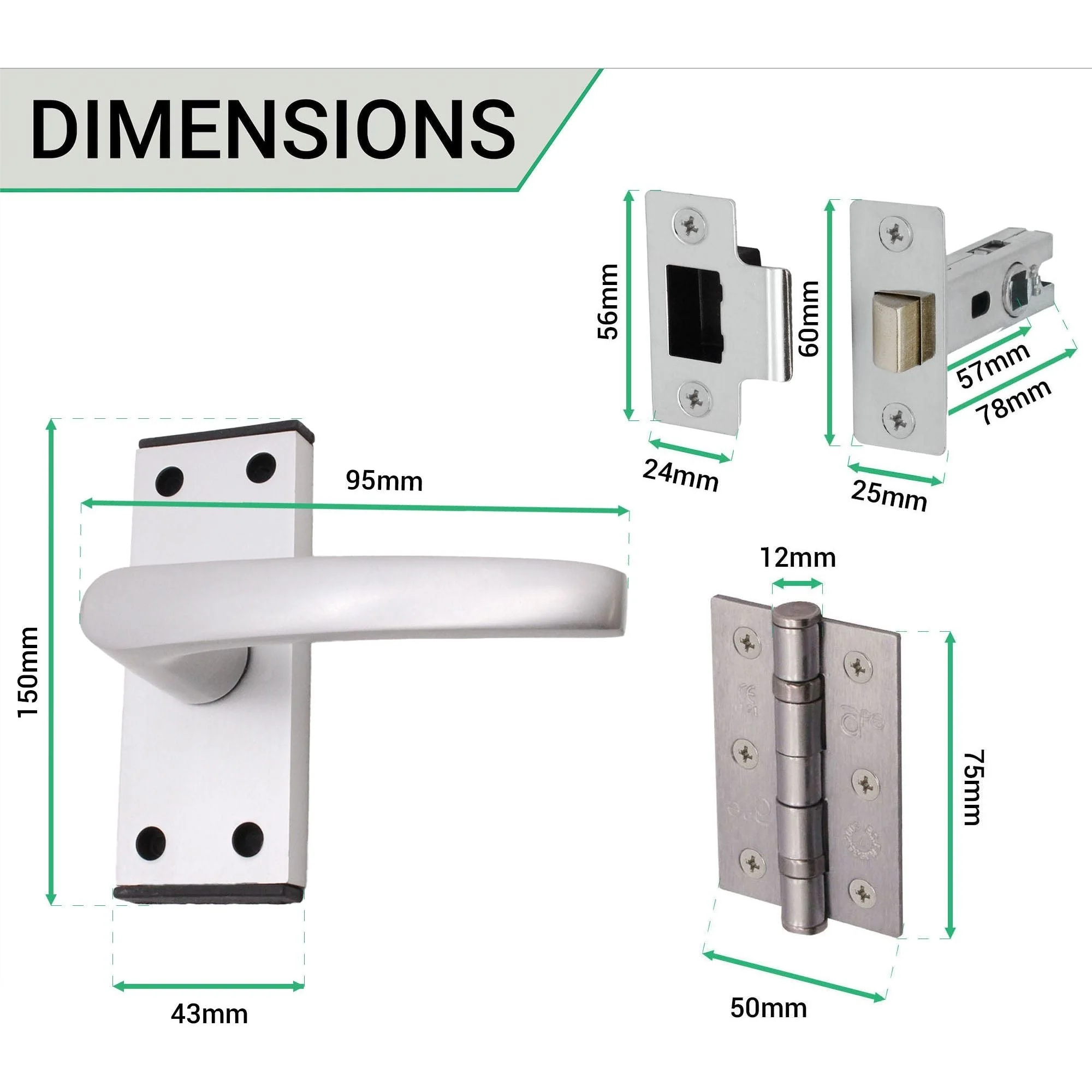 Aluminium Council Lever Latch Pack - 104x40mm - 66mm Lock x 76mm Hinges- Satin Aluminium - Image 4