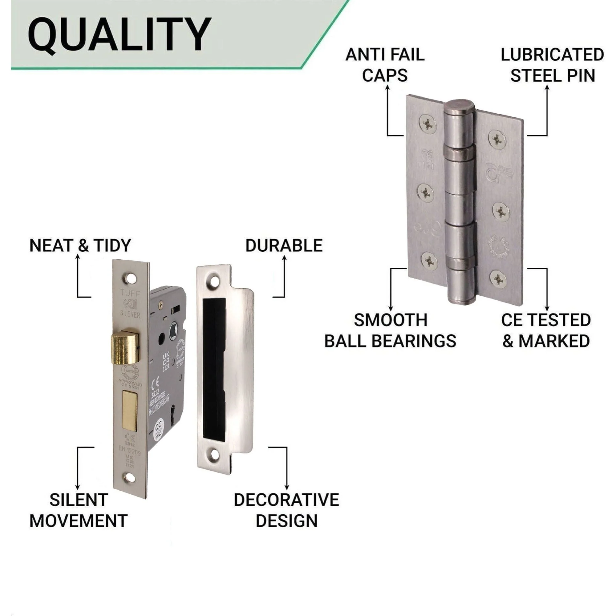 Aluminium Council Lever Lock Pack - 150 x 40mm - 66mm Lock x 76mm Hinges - Satin Aluminium - Image 5
