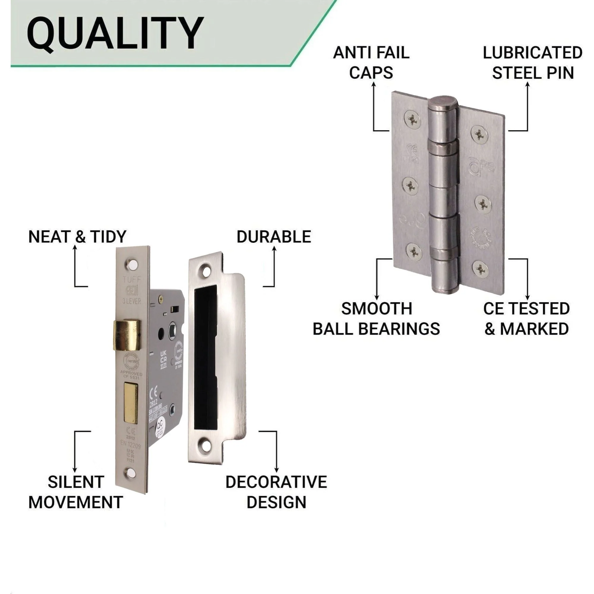 Aluminium Council Lever Bathroom Pack - 150 x 40mm - 66mm Lock x 76mm Hinges - Satin Aluminium - Image 5