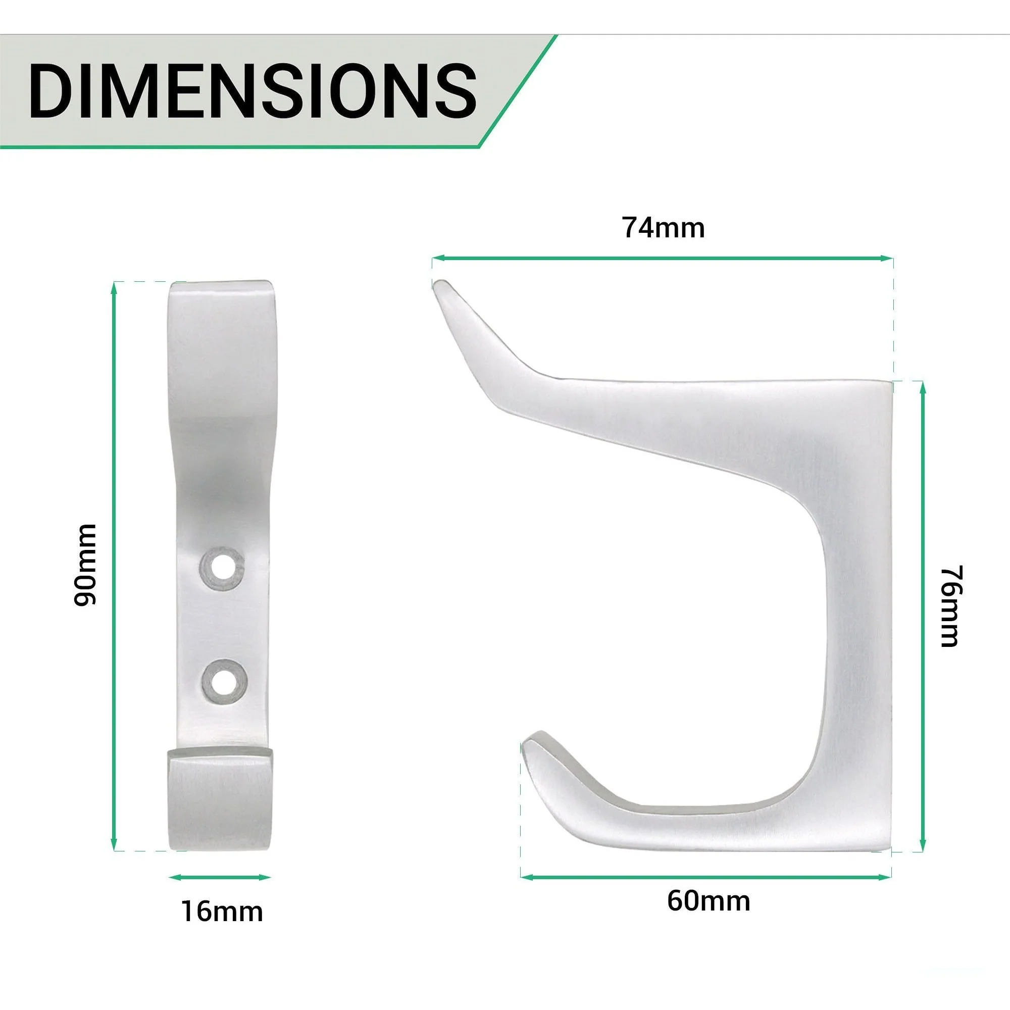 Aluminium Heavy Duty Architectural Hat & Coat Hook - 90mm - SAA Satin - Image 3