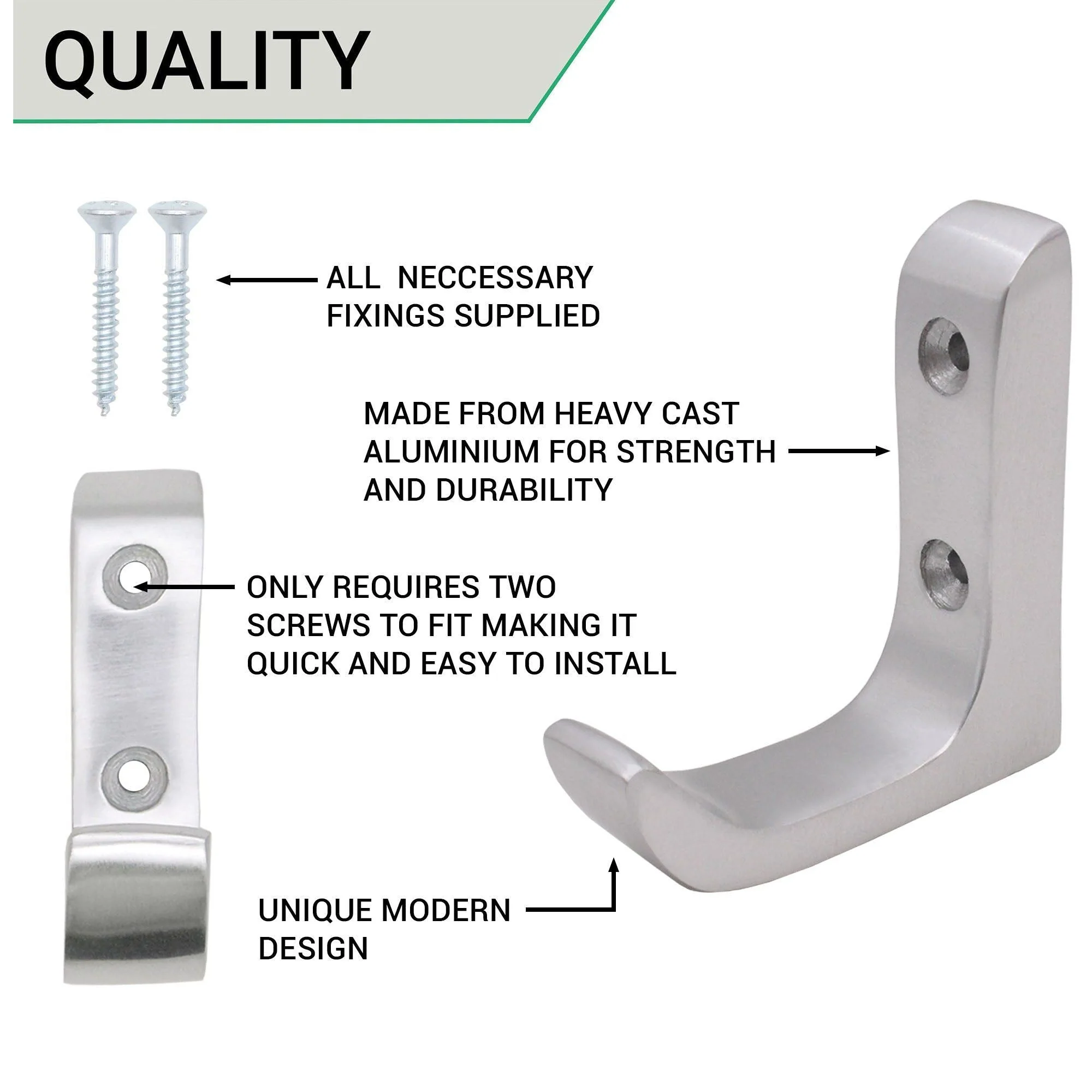 Aluminium Heavy Duty Architectural Robe / Coat Hook - 60mm - SAA Satin - Image 4