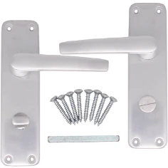 Aluminium Lever Door Handle Bathroom Kit Pack - 153 x 40mm - Satin Aluminium - Image 2