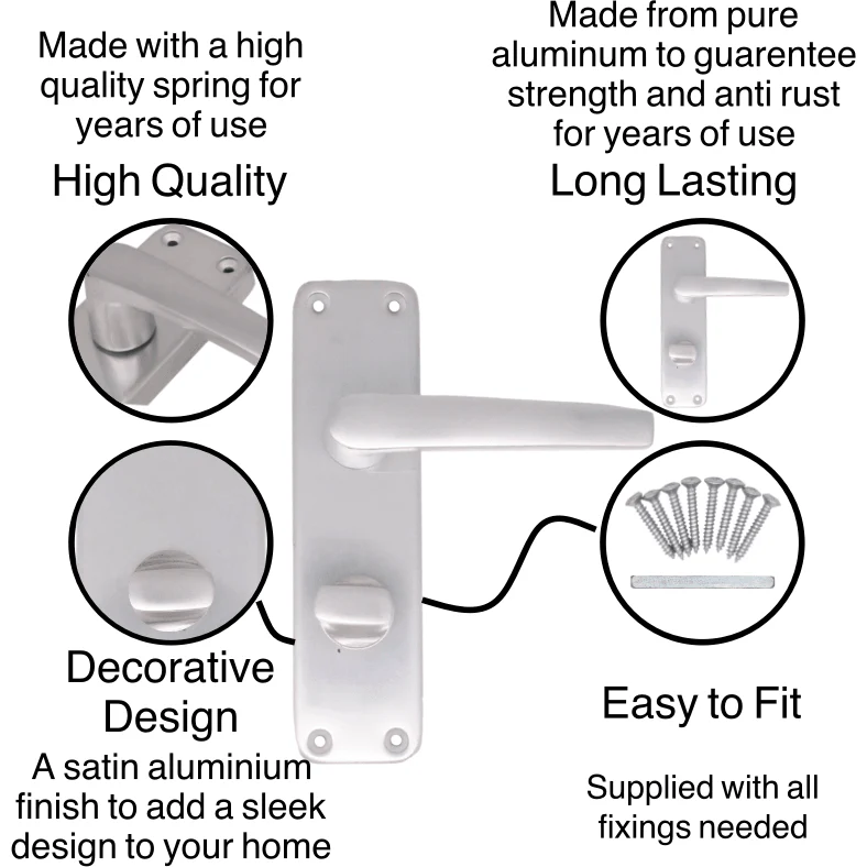 Aluminium Lever Door Handle Bathroom Kit Pack - 153 x 40mm - Satin Aluminium - Image 3