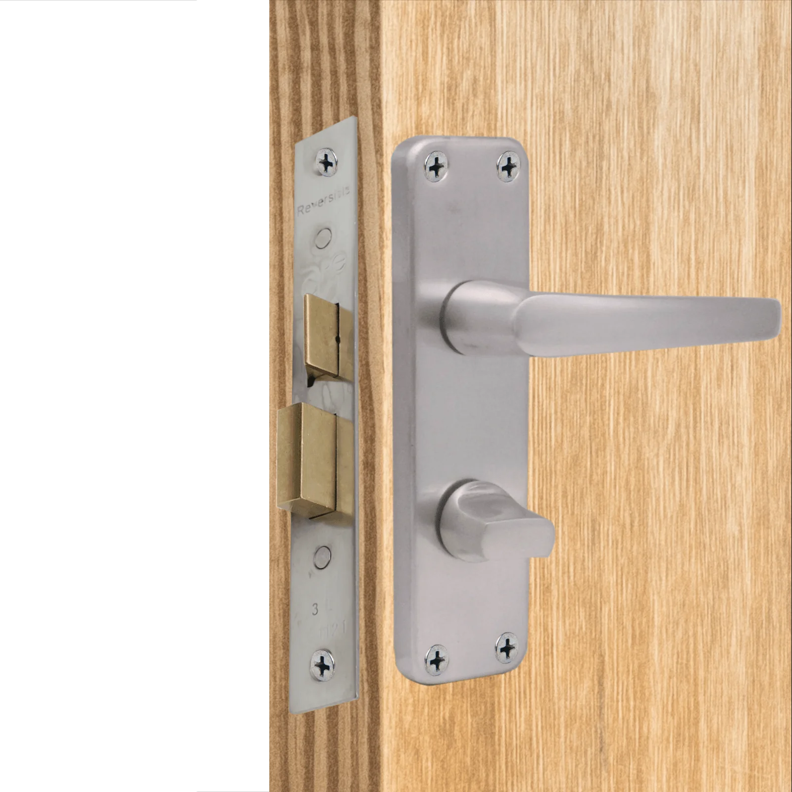 Aluminium Lever Door Handle Bathroom Kit Pack - 153 x 40mm - Satin Aluminium - Image 5