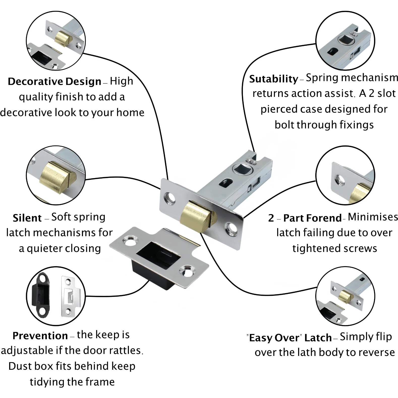 Aluminium Lever Door Handle Latch Kit / Pack - 104 x 40mm - Satin Aluminium - Image 7