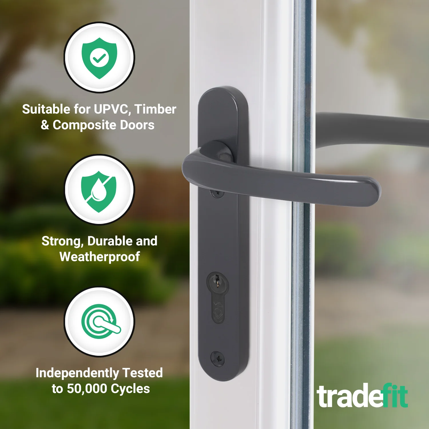Anthracite Grey UPVC Door Handles - 92mm PZ Centres - 122mm Fixing Centres - 240 x 32mm - Image 3