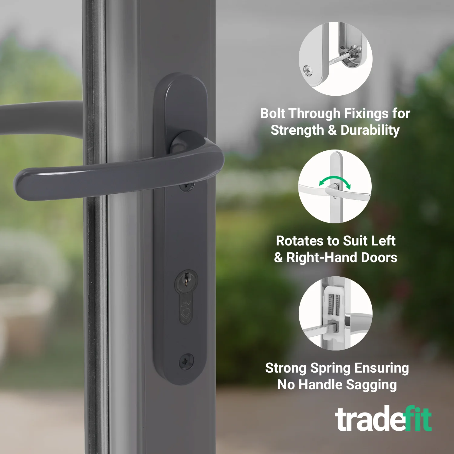 Anthracite Grey UPVC Door Handles - 92mm PZ Centres - 122mm Fixing Centres - 240 x 32mm - Image 4