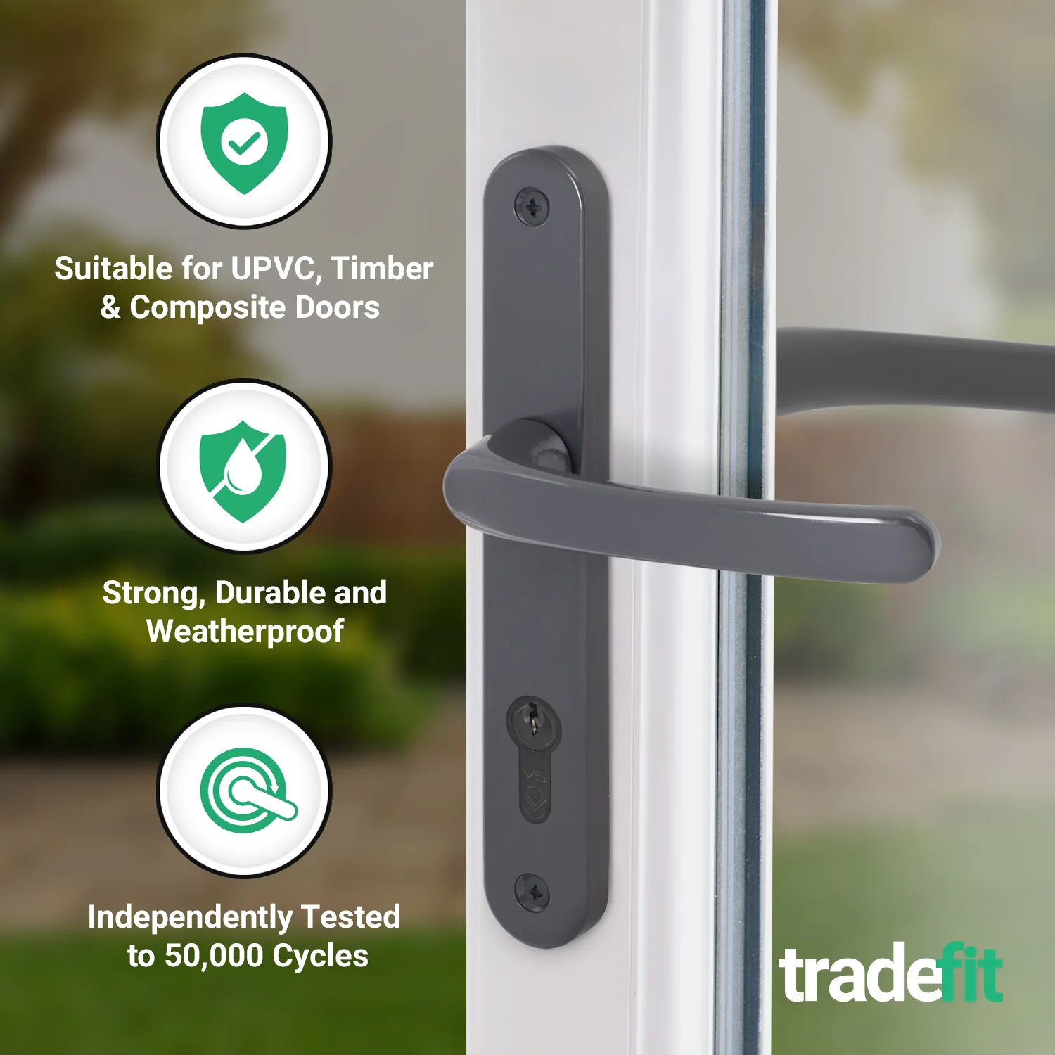 Anthracite Grey UPVC Door Handles - 92mm PZ Centres - 210 mm Fixing Centres - 242 x 34mm - Image 3
