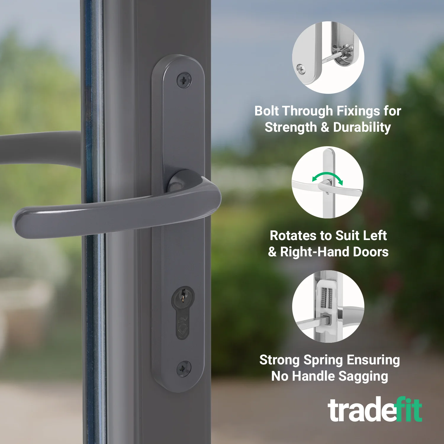 Anthracite Grey UPVC Door Handles - 92mm PZ Centres - 210 mm Fixing Centres - 242 x 34mm - Image 4
