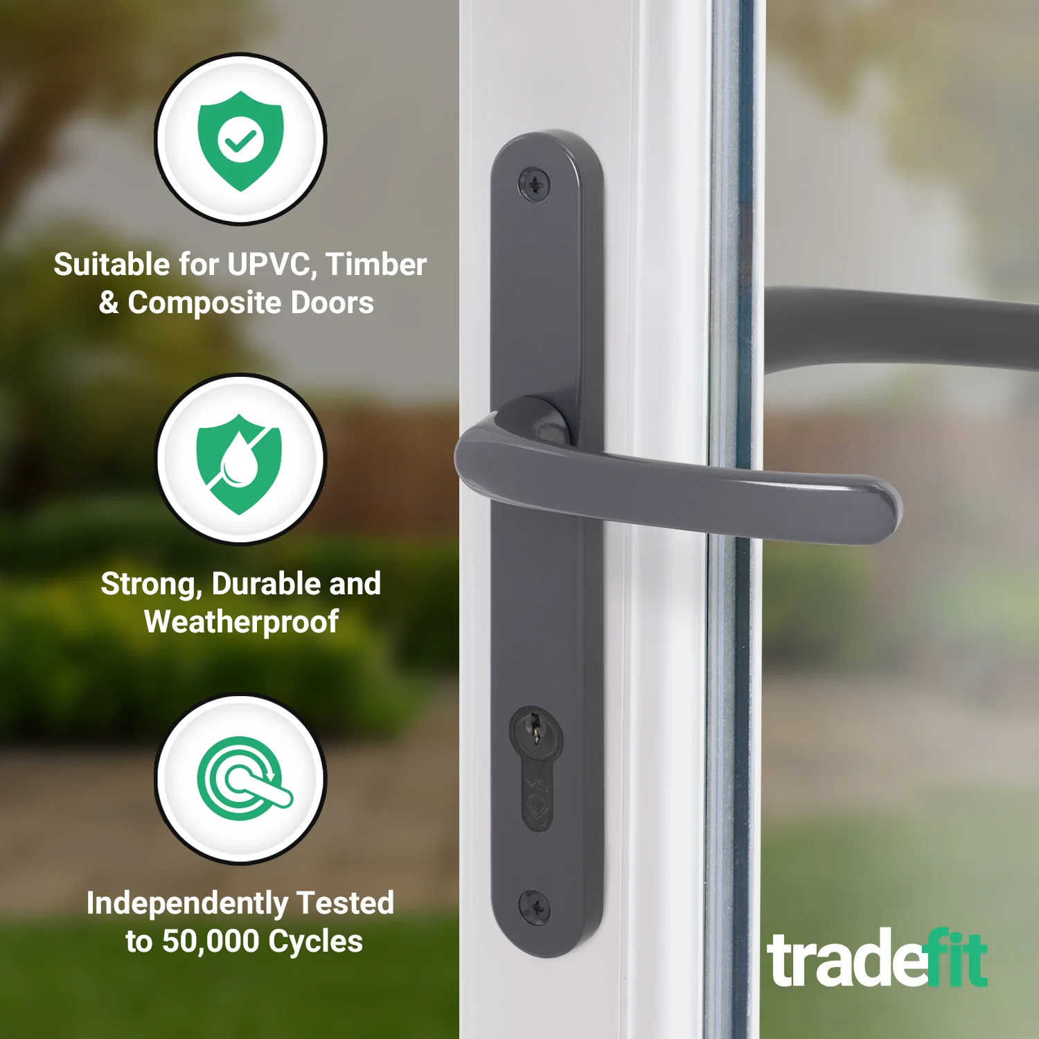 Anthracite Grey UPVC Door Handles - 92mm PZ Centres - 215mm Fixing Centres - 246 x 32mm - Image 3