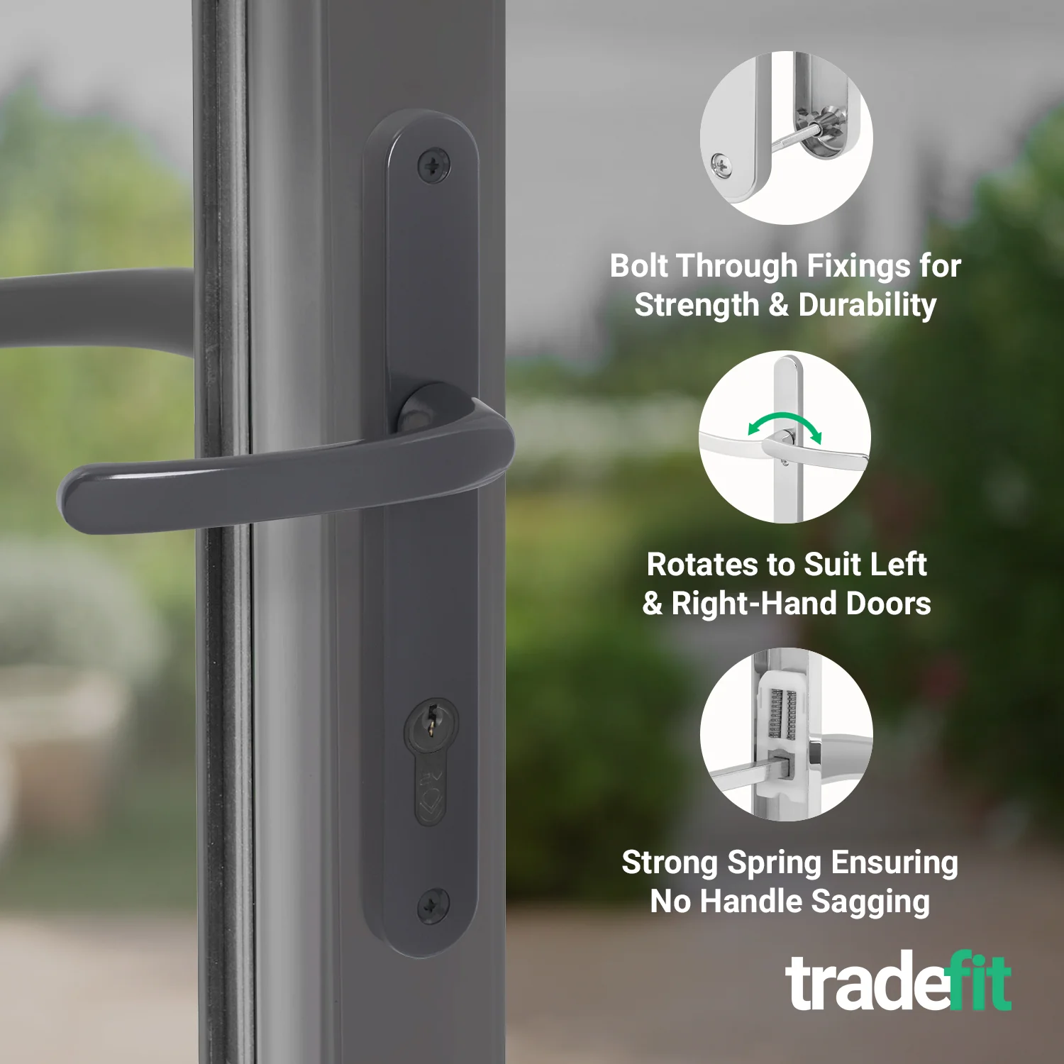 Anthracite Grey UPVC Door Handles - 92mm PZ Centres - 215mm Fixing Centres - 246 x 32mm - Image 4