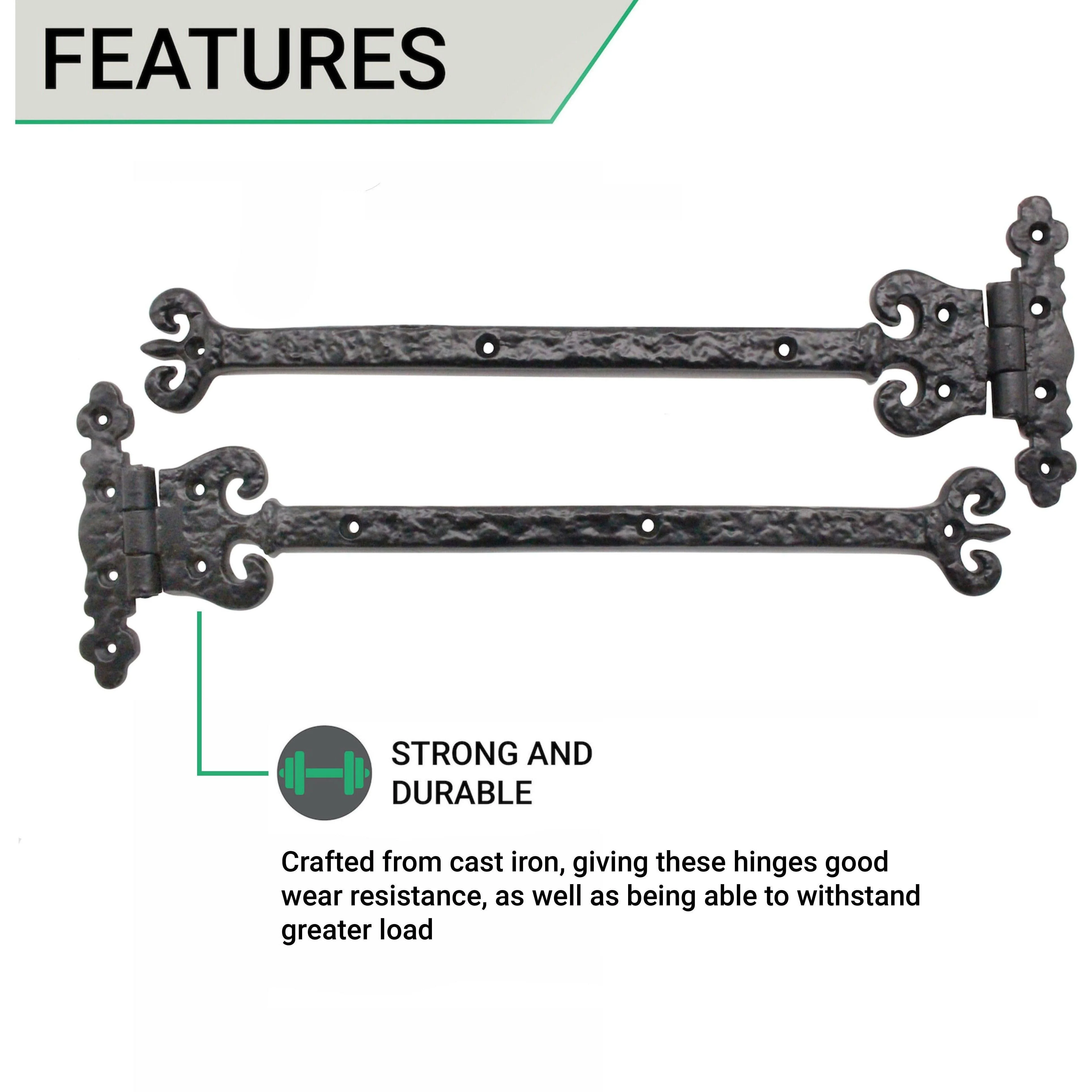 Antique Door and Gate Hinges - 13 x 4 Inches - Black - Image 3